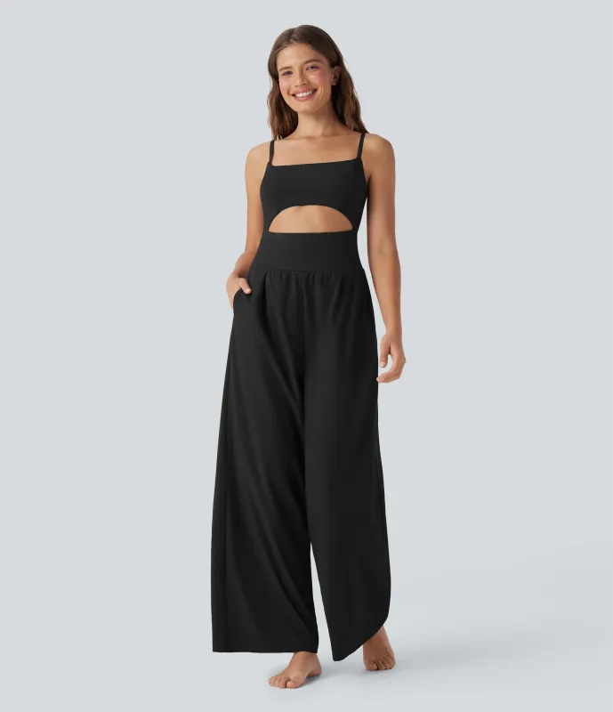 Halara Mono de yoga Breezeful™ de secado rápido con aberturas en la espalda y bolsillos laterales - Edición Easy Peezy - Black - L(regular) made by Halara