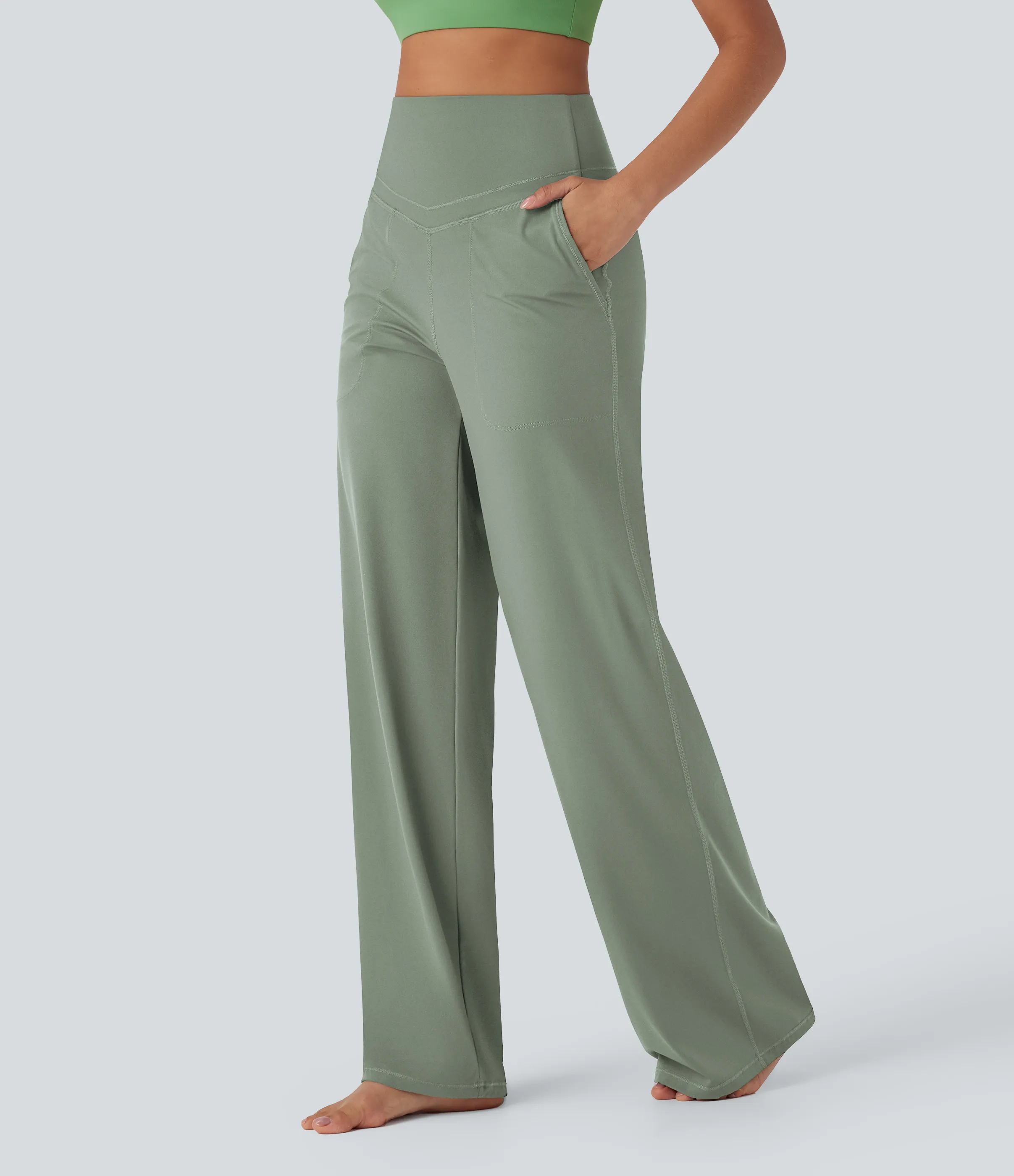 Halara Pantalones de yoga Halara UltraSculpt™ moldeadores de tiro alto con control de abdomen y pierna recta con bolsillos - Iceberg Green - XS(regular) sold by Halara product image thumbnail 4