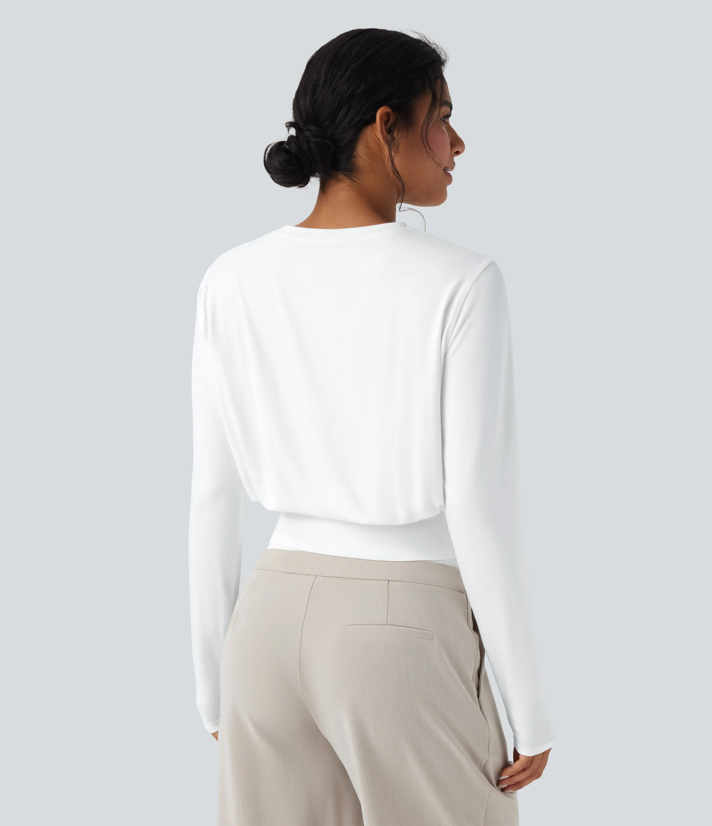 Halara Camiseta de oficina de manga larga y cuello redondo - White - L sold by Halara product image thumbnail 3