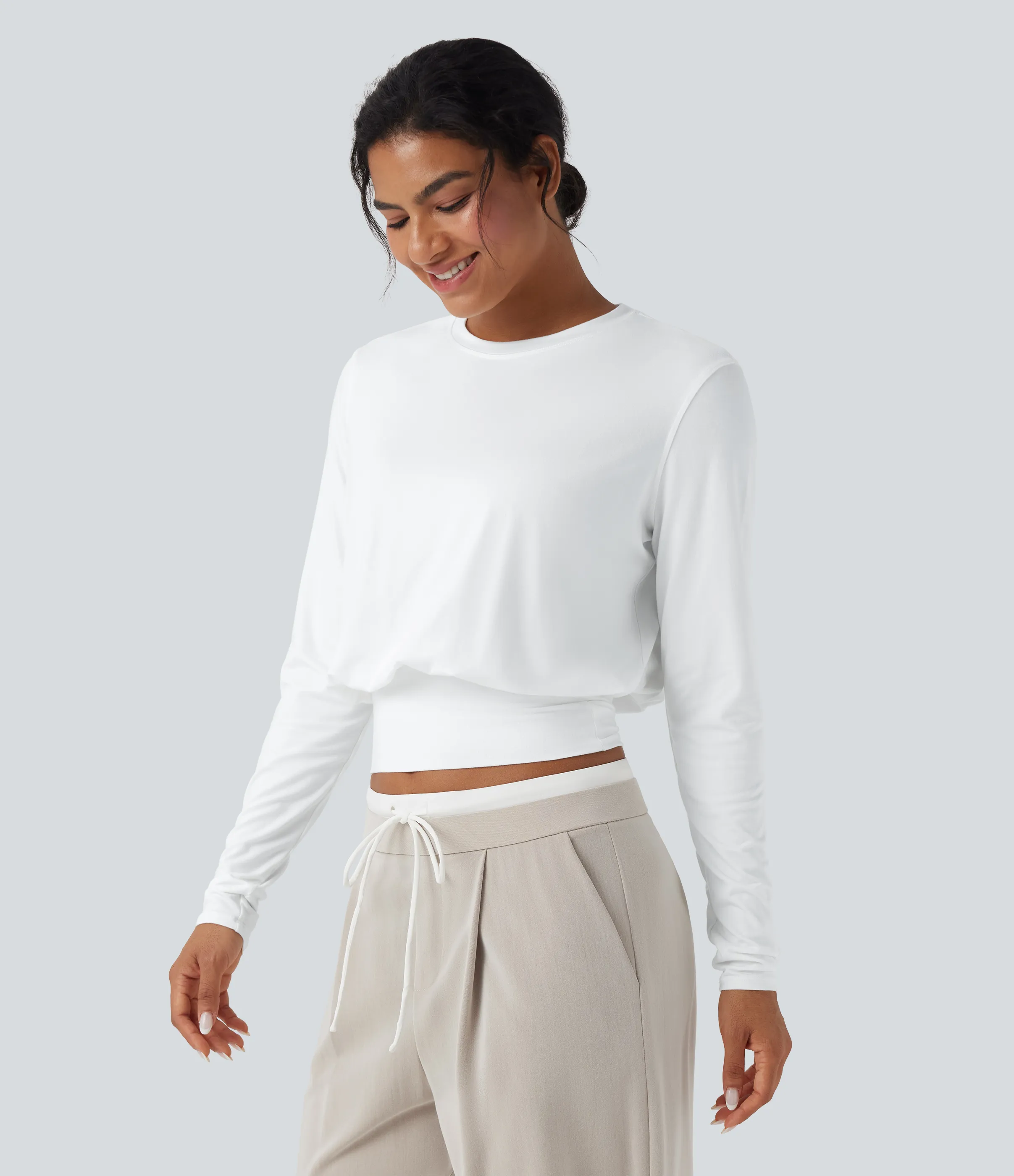 Halara Camiseta de oficina de manga larga y cuello redondo - White - L sold by Halara product image thumbnail 4