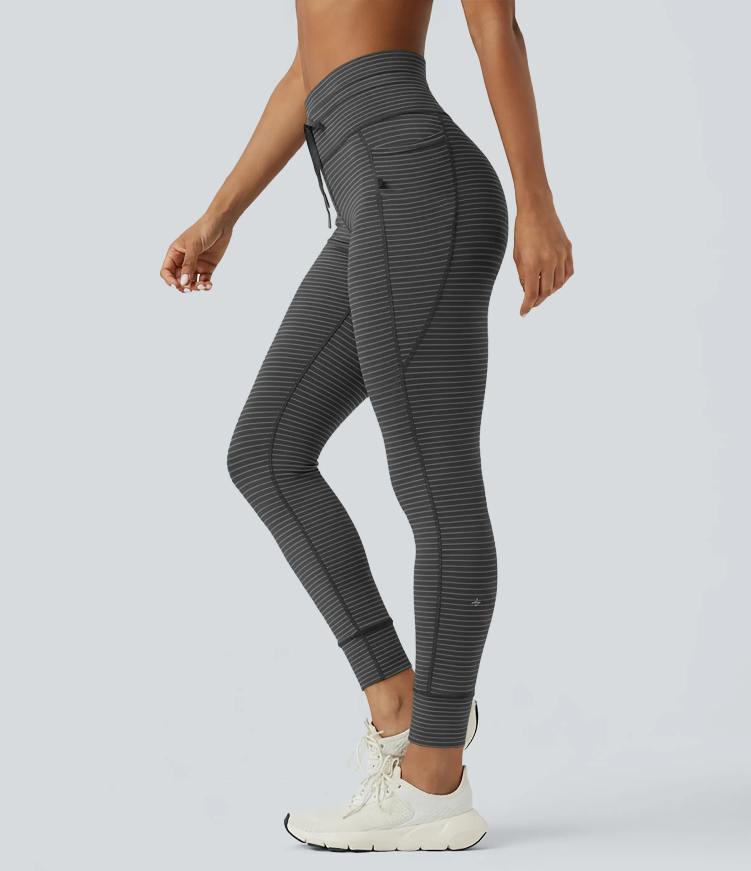 Halara Leggings de yoga de tiro alto a rayas con cordón y bolsillos - Iron Gray - L(7/8) sold by Halara product image thumbnail 2