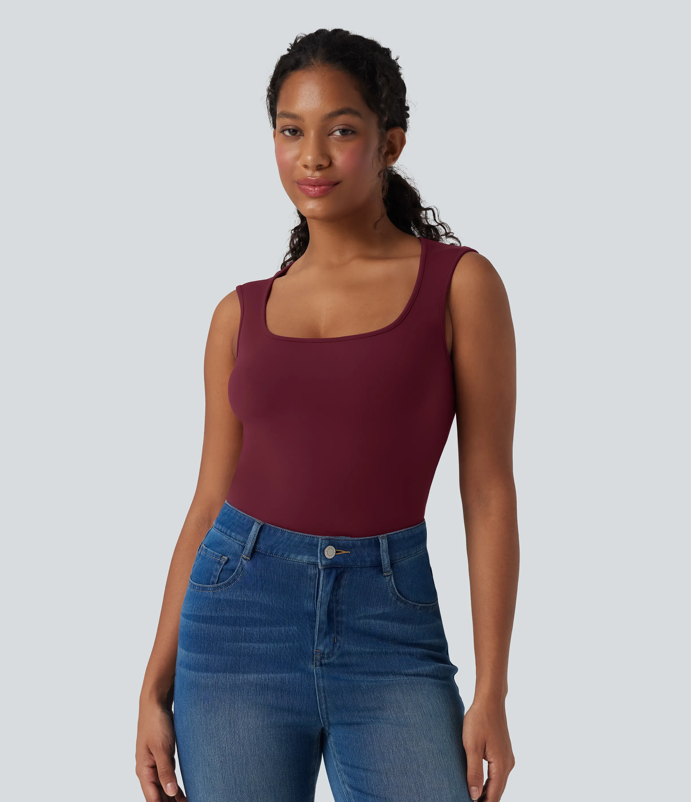 Halara Top casual sin mangas con cuello redondo - Deep Wine - L sold by Halara