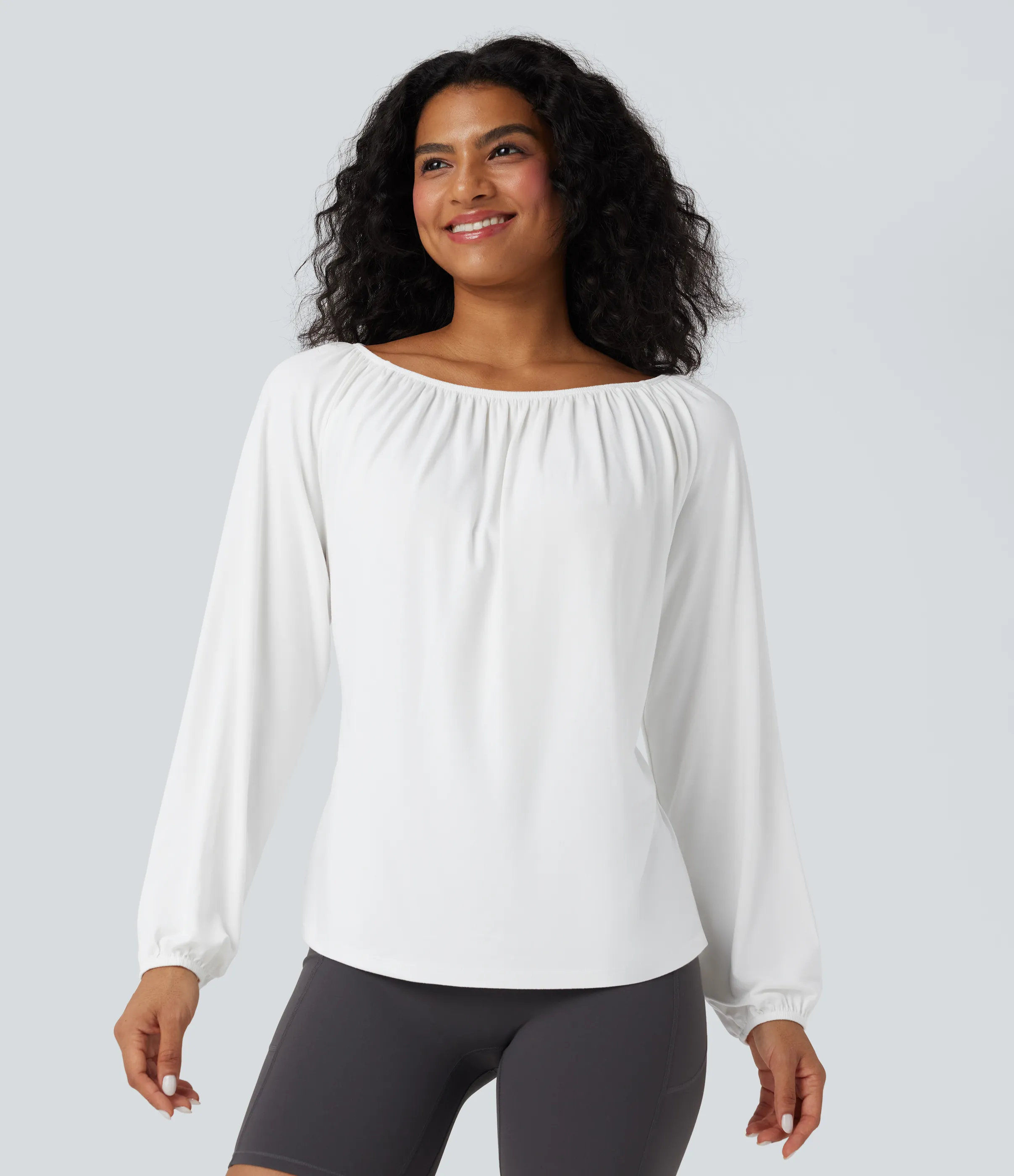Halara Top deportivo de yoga de manga larga con un solo hombro - White - S sold by Halara product image thumbnail 3