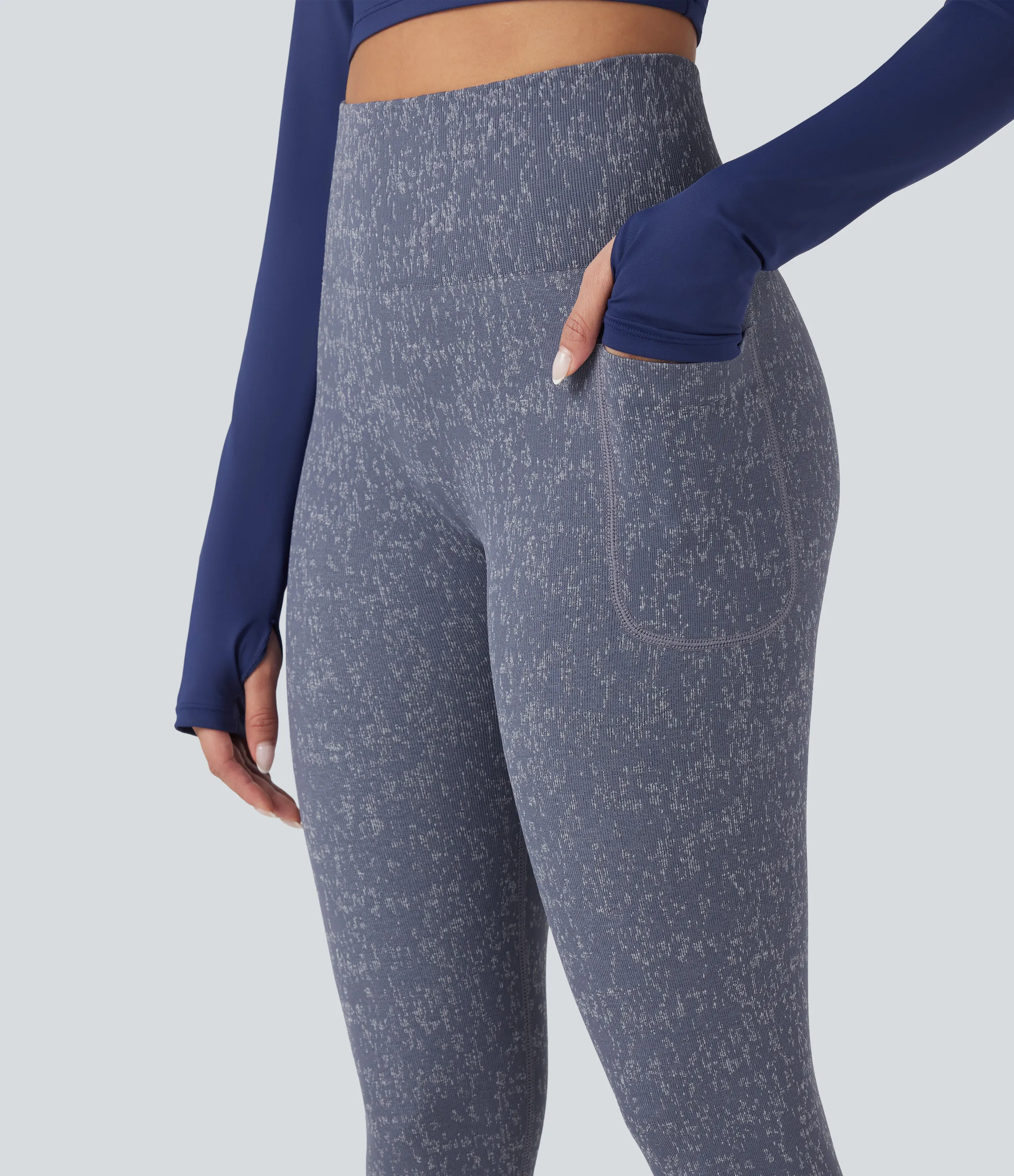 Halara Leggings de yoga de tiro alto fluidos sin costuras con diseño moteado de 7/8 y bolsillos - Gray Blue - L(7/8) sold by Halara product image thumbnail 5