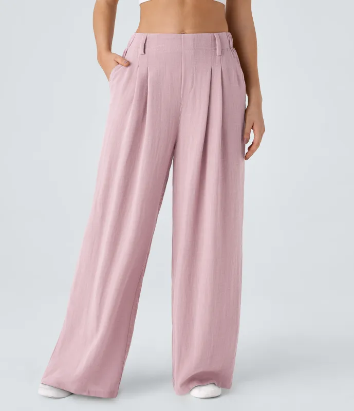 Halara Pantalón tiro alto bolsillo lateral plisado pierna ancha - Pale Lilac - M(regular) made by Halara