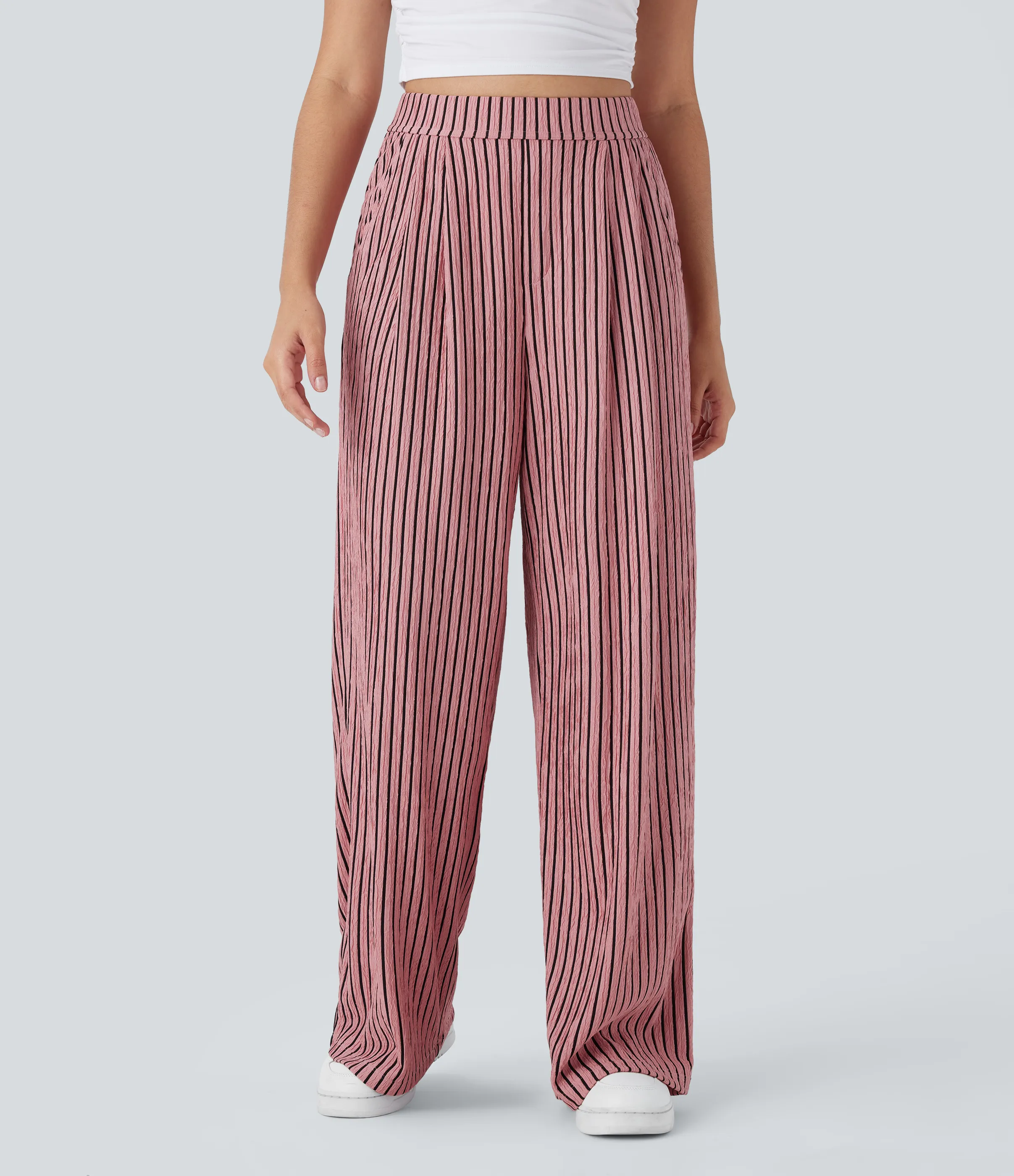 Halara Pantalón pierna ancha raya bolsillo lateral tiro alto - Candy Pink Black Stripes - M(regular) sold by Halara product image thumbnail 4