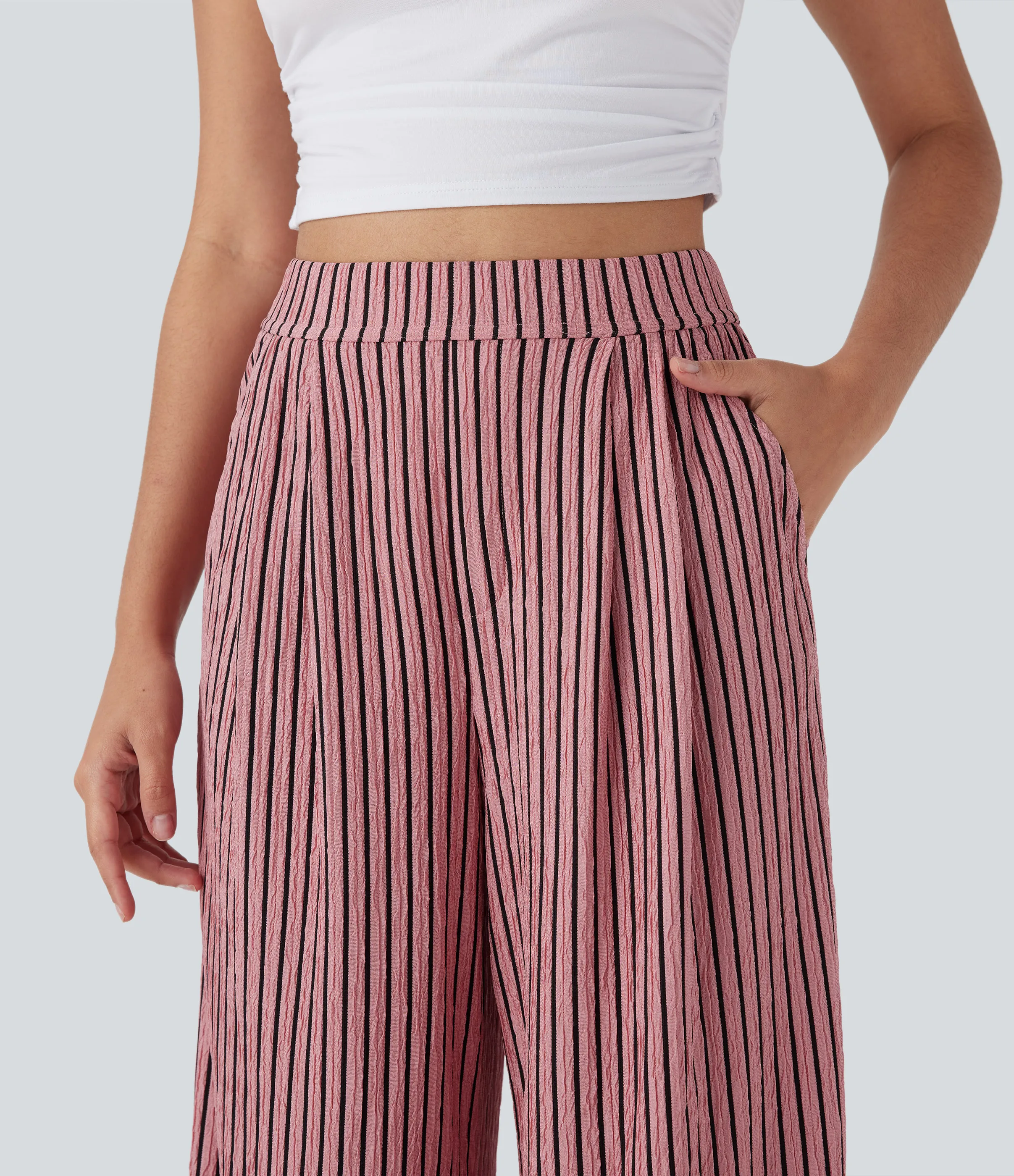 Halara Pantalón pierna ancha raya bolsillo lateral tiro alto - Candy Pink Black Stripes - M(regular) sold by Halara product image thumbnail 5