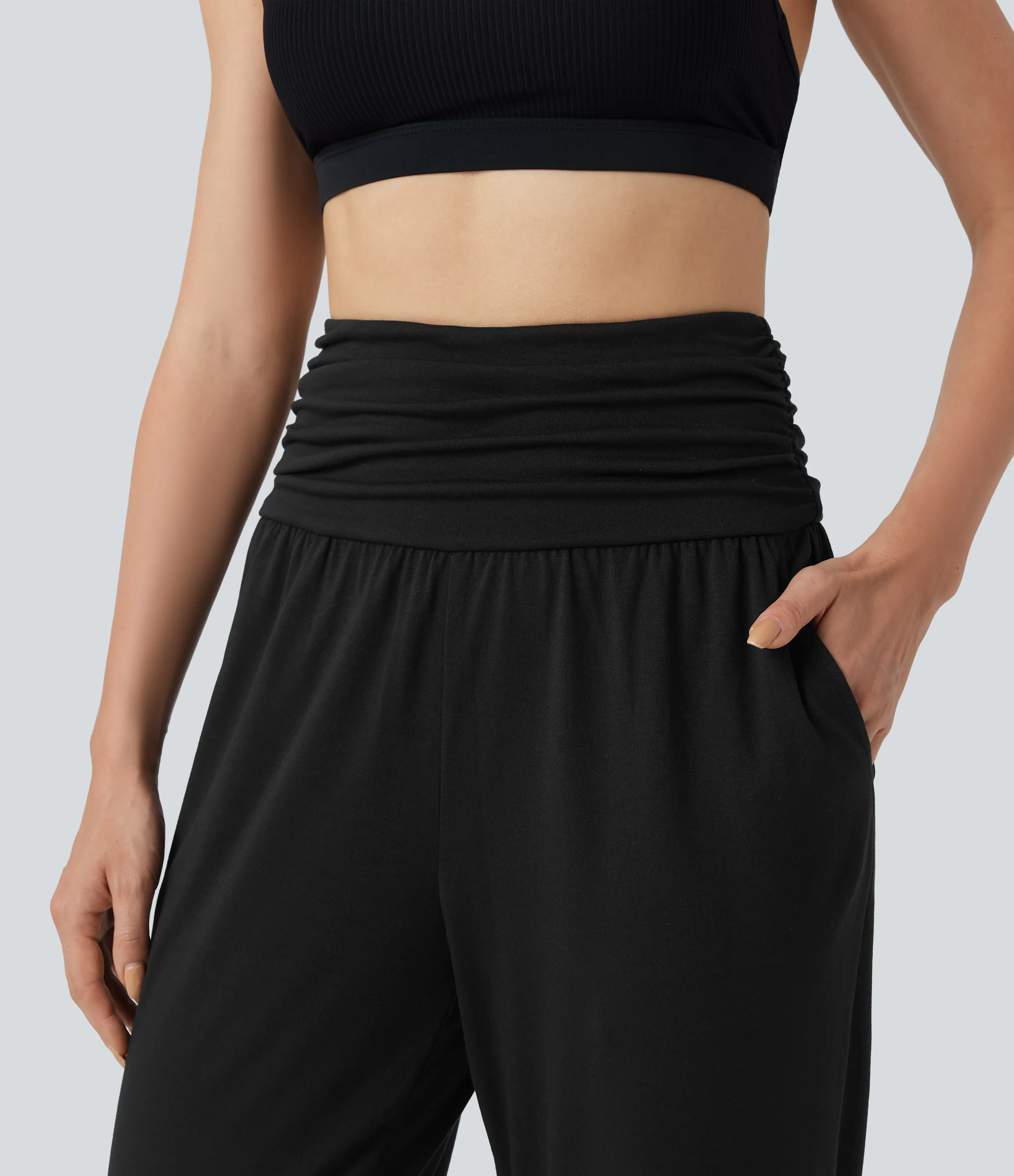 Halara Pantalones de yoga de tiro alto fruncido y jaspeados con bolsillos - Black - M(tall) sold by Halara product image thumbnail 5