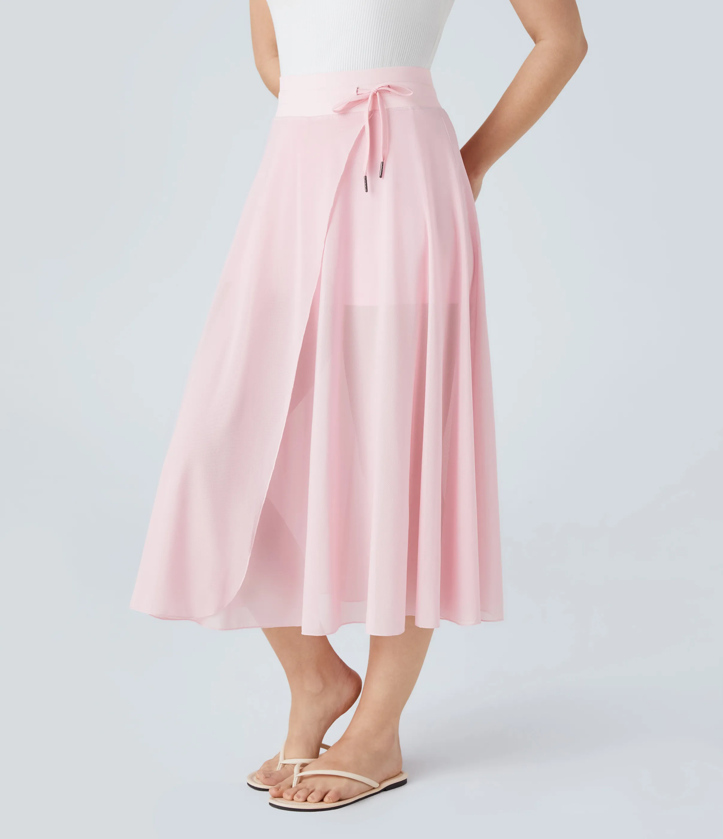 Halara Falda midi casual 2 en 1 acampanada con bolsillo lateral de tiro alto con cordón y malla en contraste - Pale Lilac - L sold by Halara product image thumbnail 2