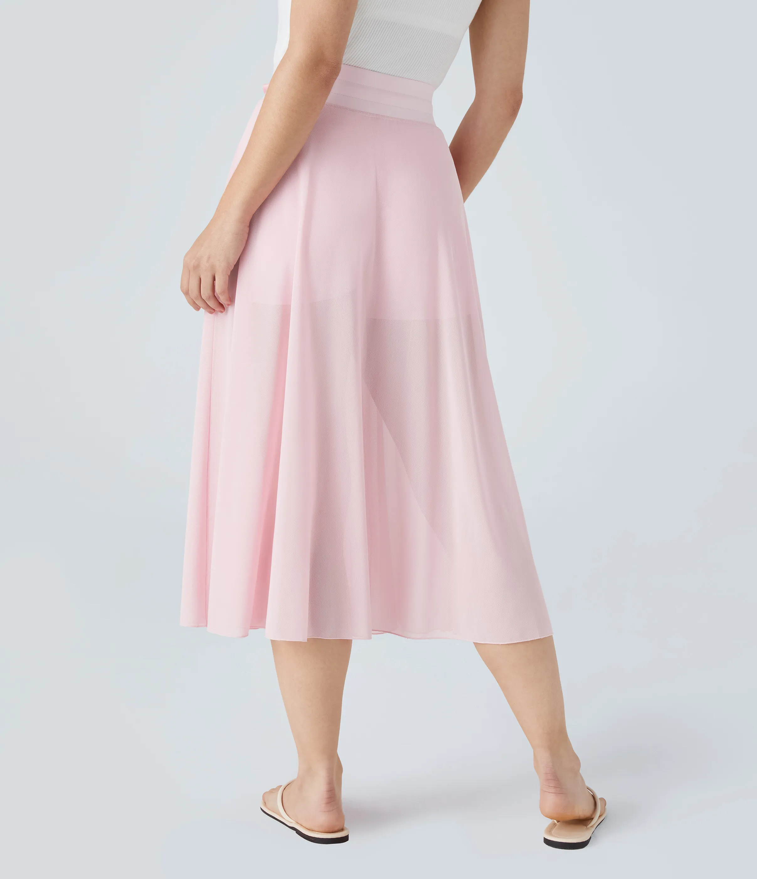 Halara Falda midi casual 2 en 1 acampanada con bolsillo lateral de tiro alto con cordón y malla en contraste - Pale Lilac - L sold by Halara product image thumbnail 3