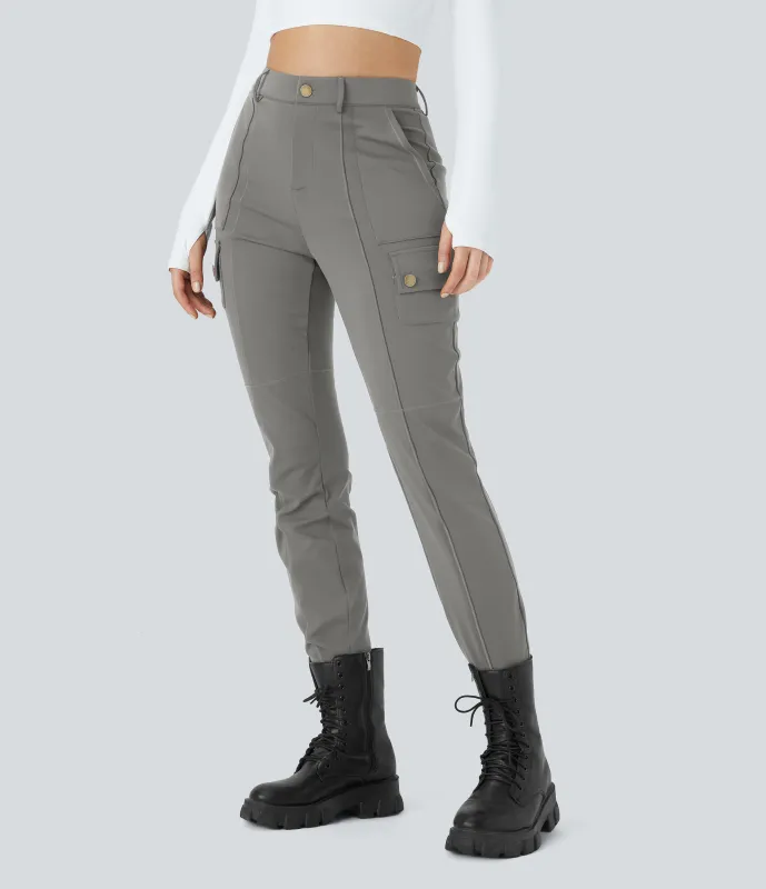 Halara Pantalón cargo ajustado tiro alto múltiple bolsillo cremallera botón - Silent Storm - L(tall) made by Halara