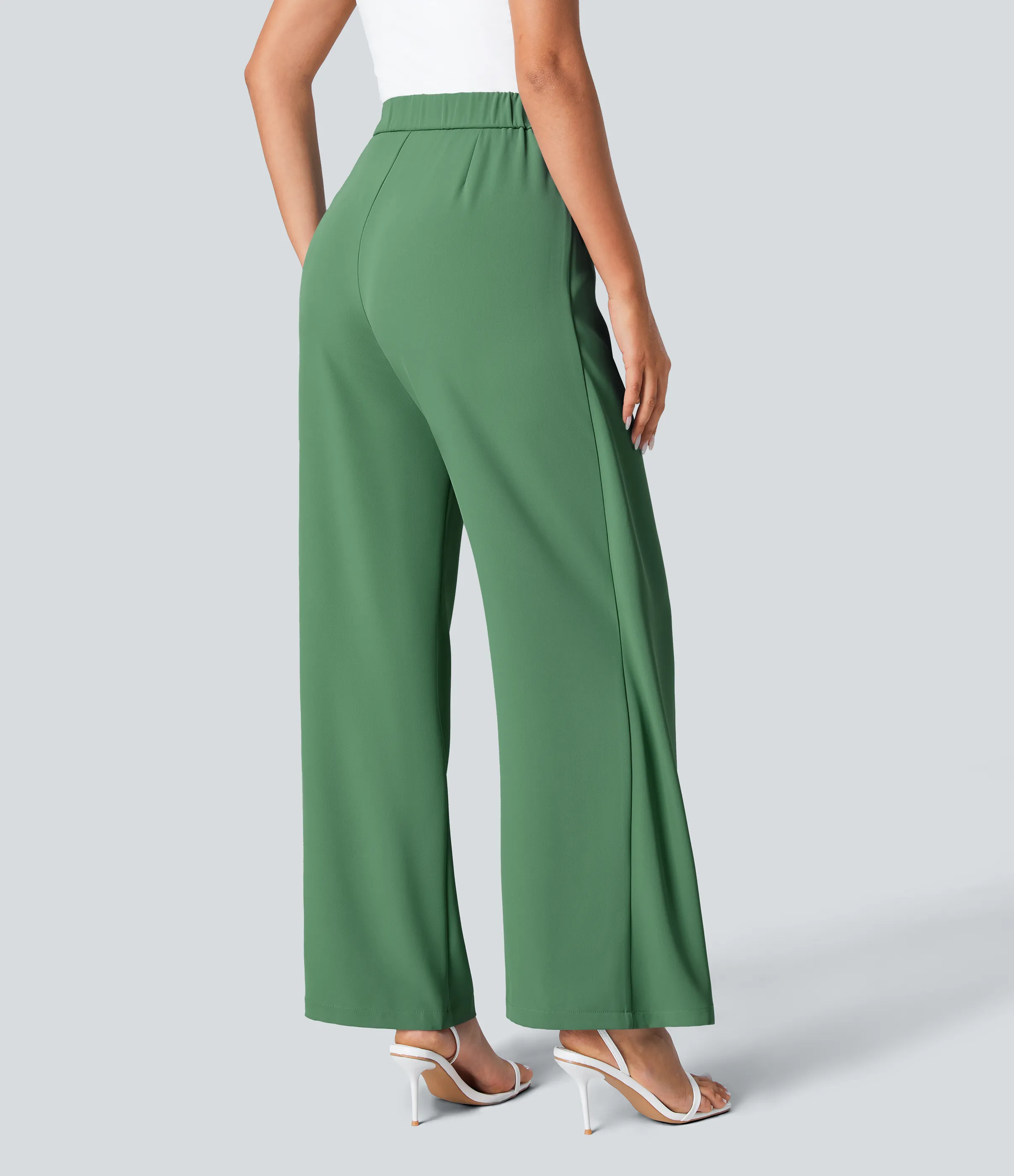 Halara Pantalón oficina pierna ancha cremallera invisible tiro alto lazo lateral - Hills Green - XS(regular) sold by Halara product image thumbnail 3