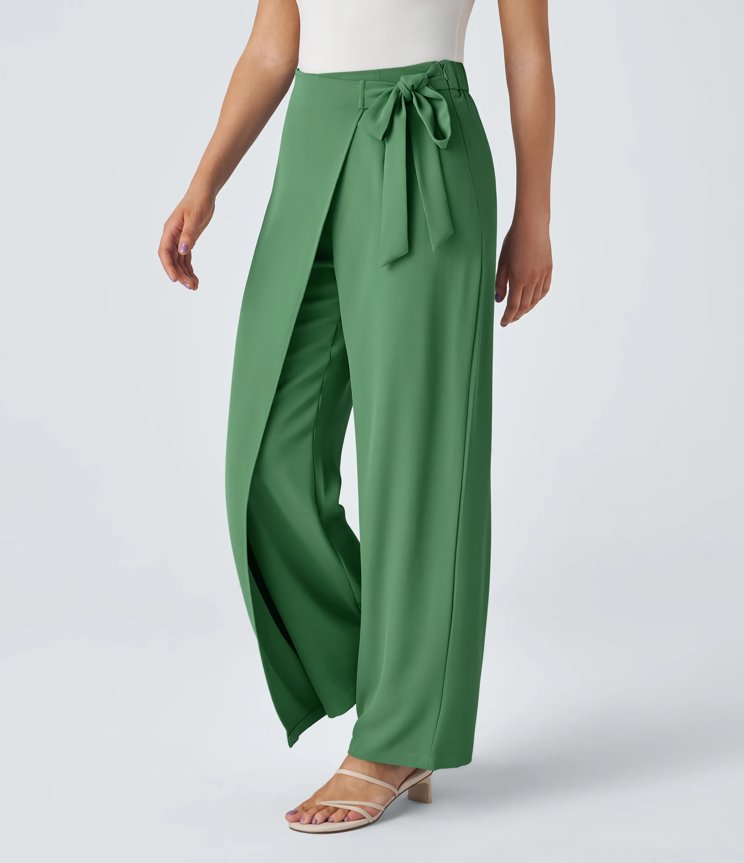 Halara Pantalón oficina pierna ancha cremallera invisible tiro alto lazo lateral - Hills Green - XS(regular) sold by Halara product image thumbnail 4