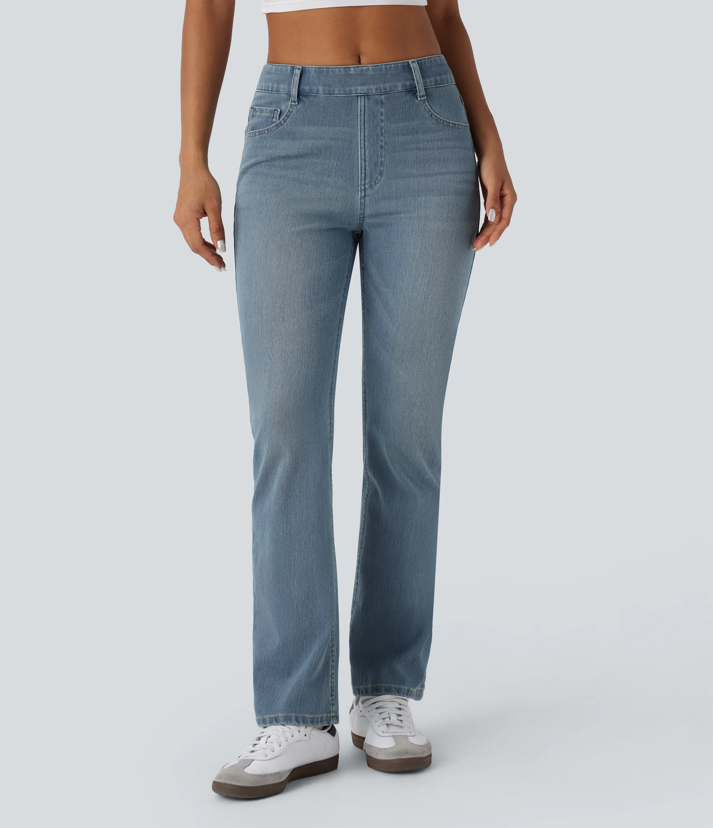Halara Jeans Halara Flex™ Denim en corte de bota elásticos de tiro alto descoloridos con múltiples bolsillos - Cedar Blue Denim - L(petite) sold by Halara product image thumbnail 4