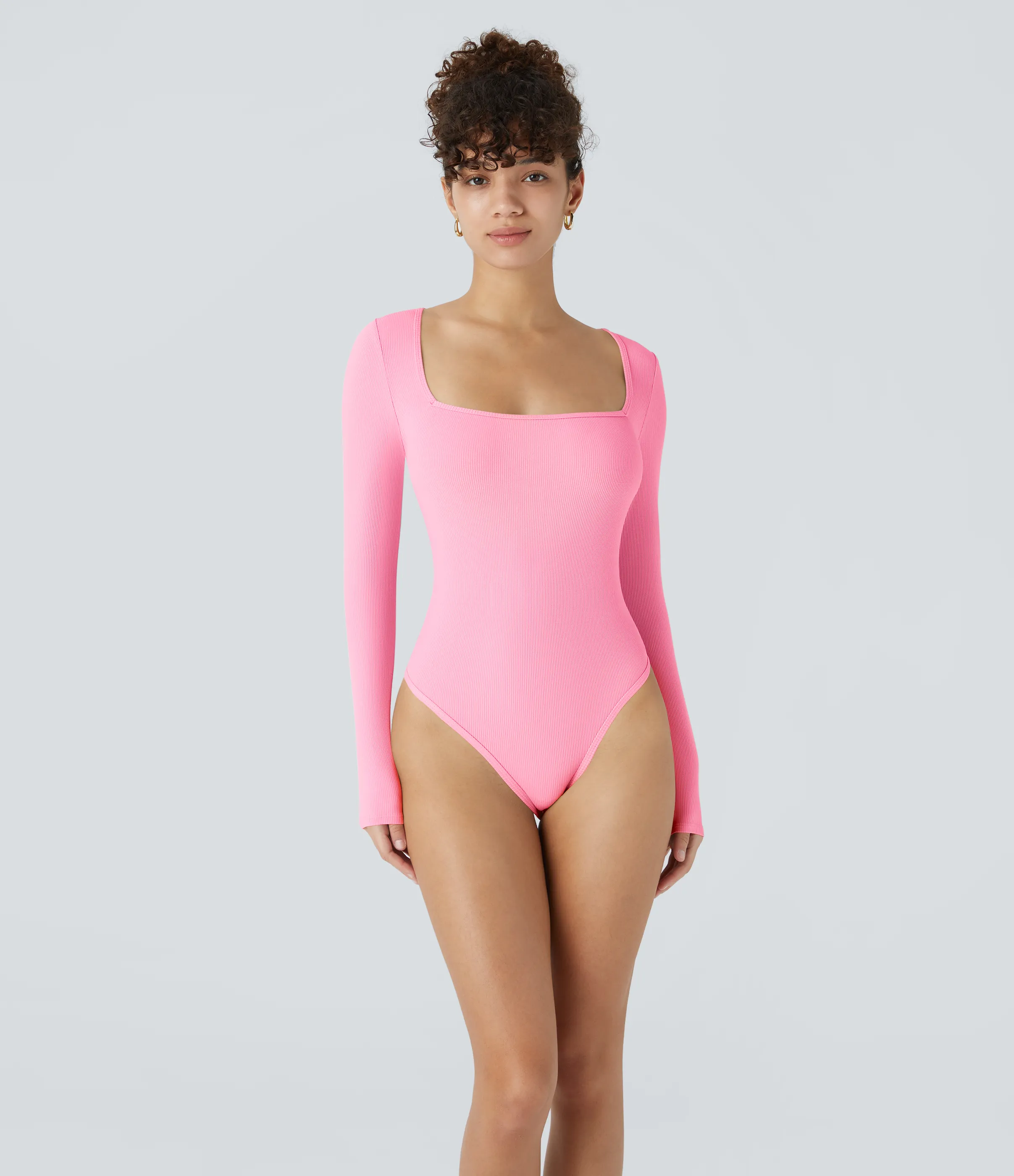 Halara Body oficina ajustado botón manga larga cuello cuadrado acanalado - Coral Pink - XL sold by Halara product image thumbnail 2