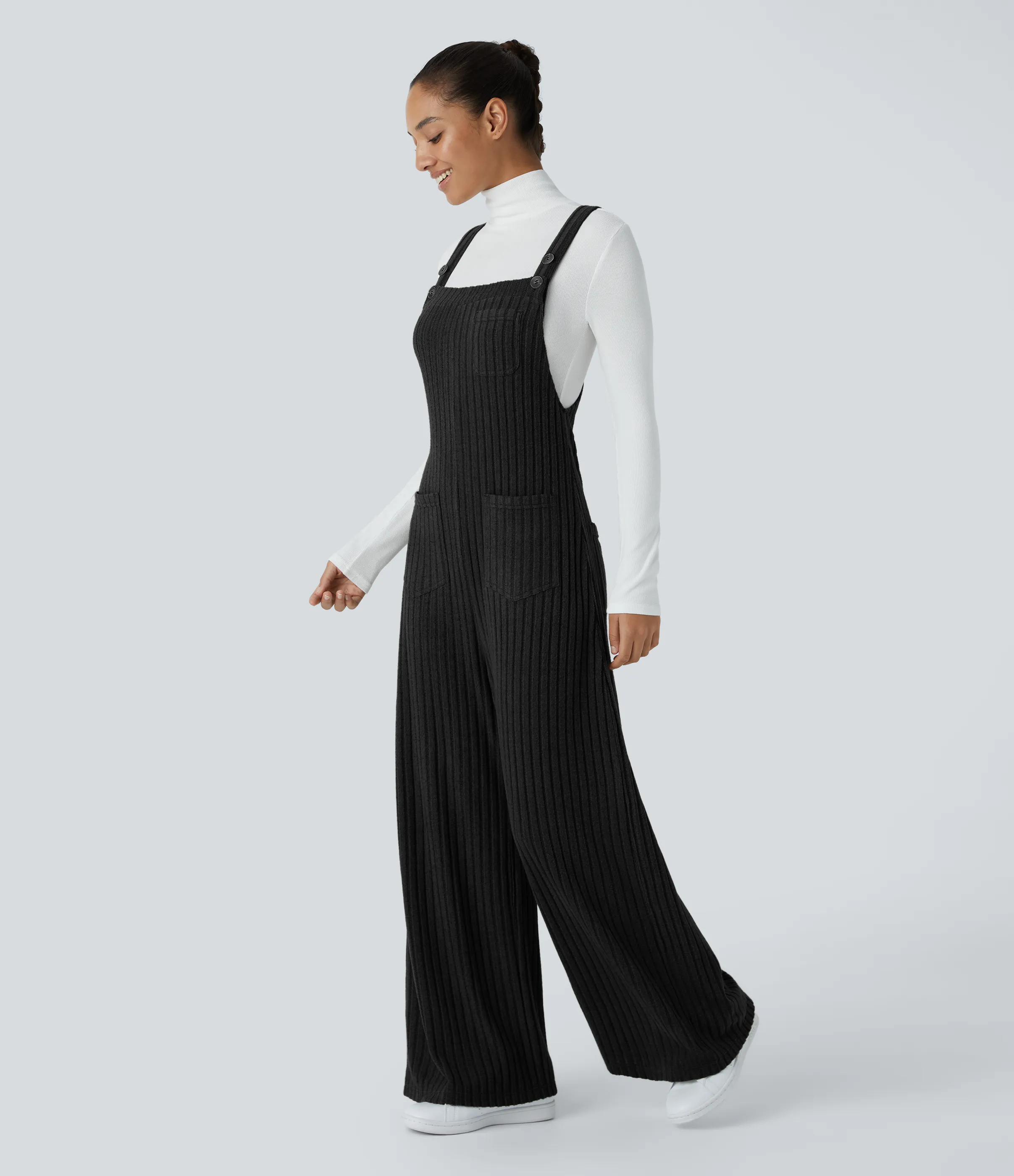 Halara Mono múltiple bolsillo botón tira ajustable acanalado - Black - L(regular) sold by Halara product image thumbnail 4