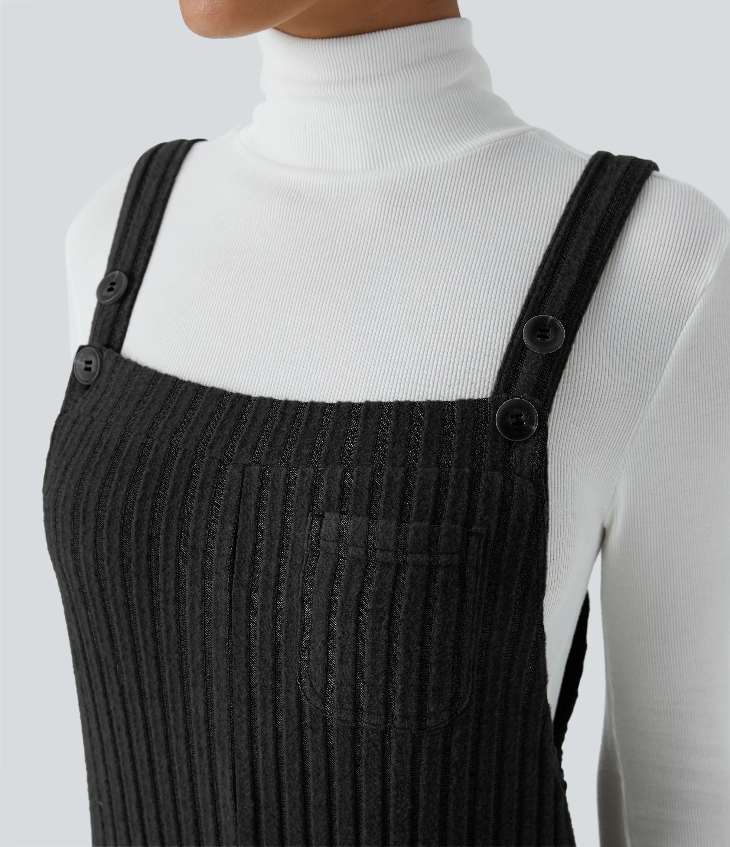 Halara Mono múltiple bolsillo botón tira ajustable acanalado - Black - L(regular) sold by Halara product image thumbnail 5