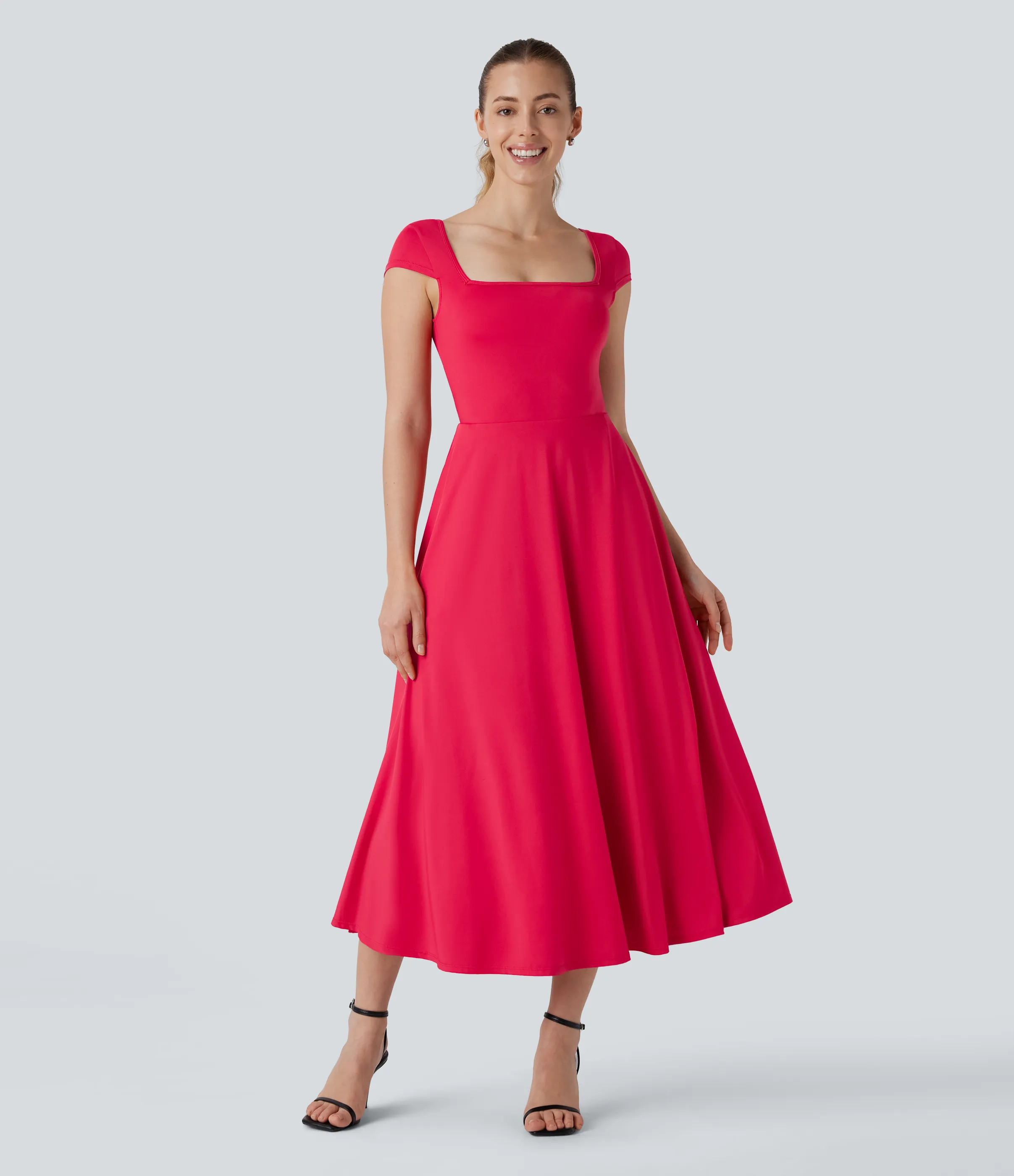 Halara Vestido holgado midi cuello cuadrado manga corta bolsillo lateral - Hibiscus - S sold by Halara