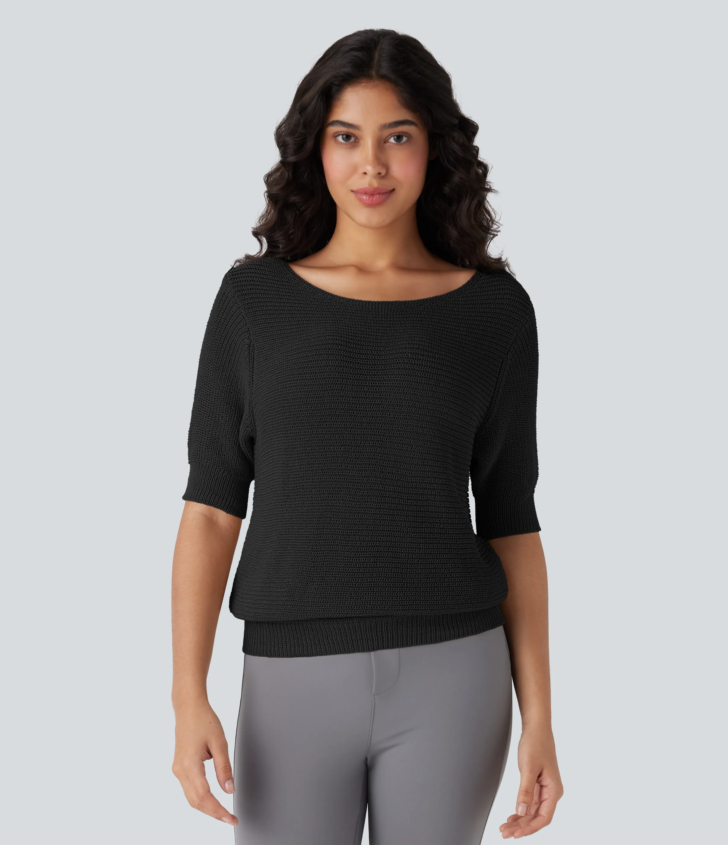 Halara Suéter oficina media manga cuello redondo - Black - L sold by Halara product image thumbnail 2