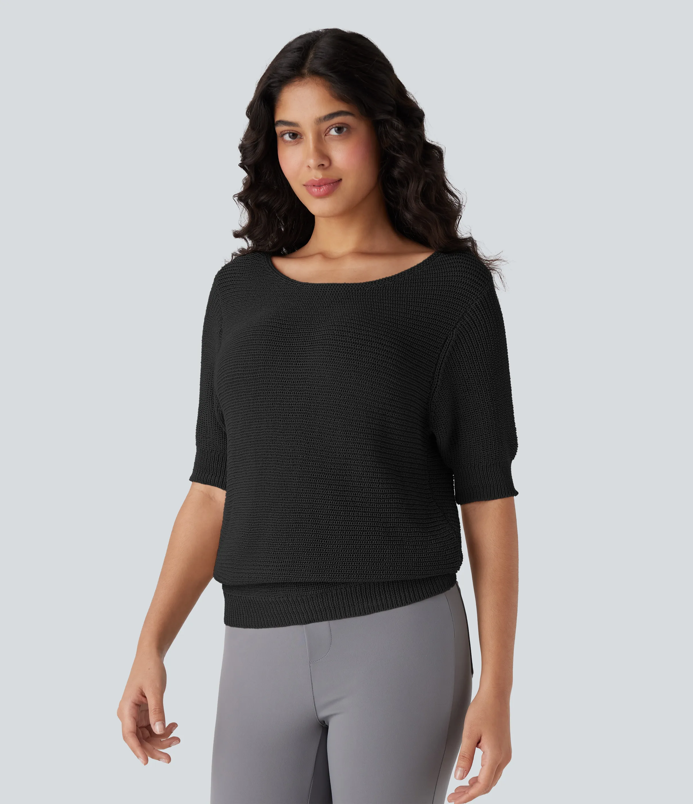 Halara Suéter oficina media manga cuello redondo - Black - L sold by Halara product image thumbnail 4