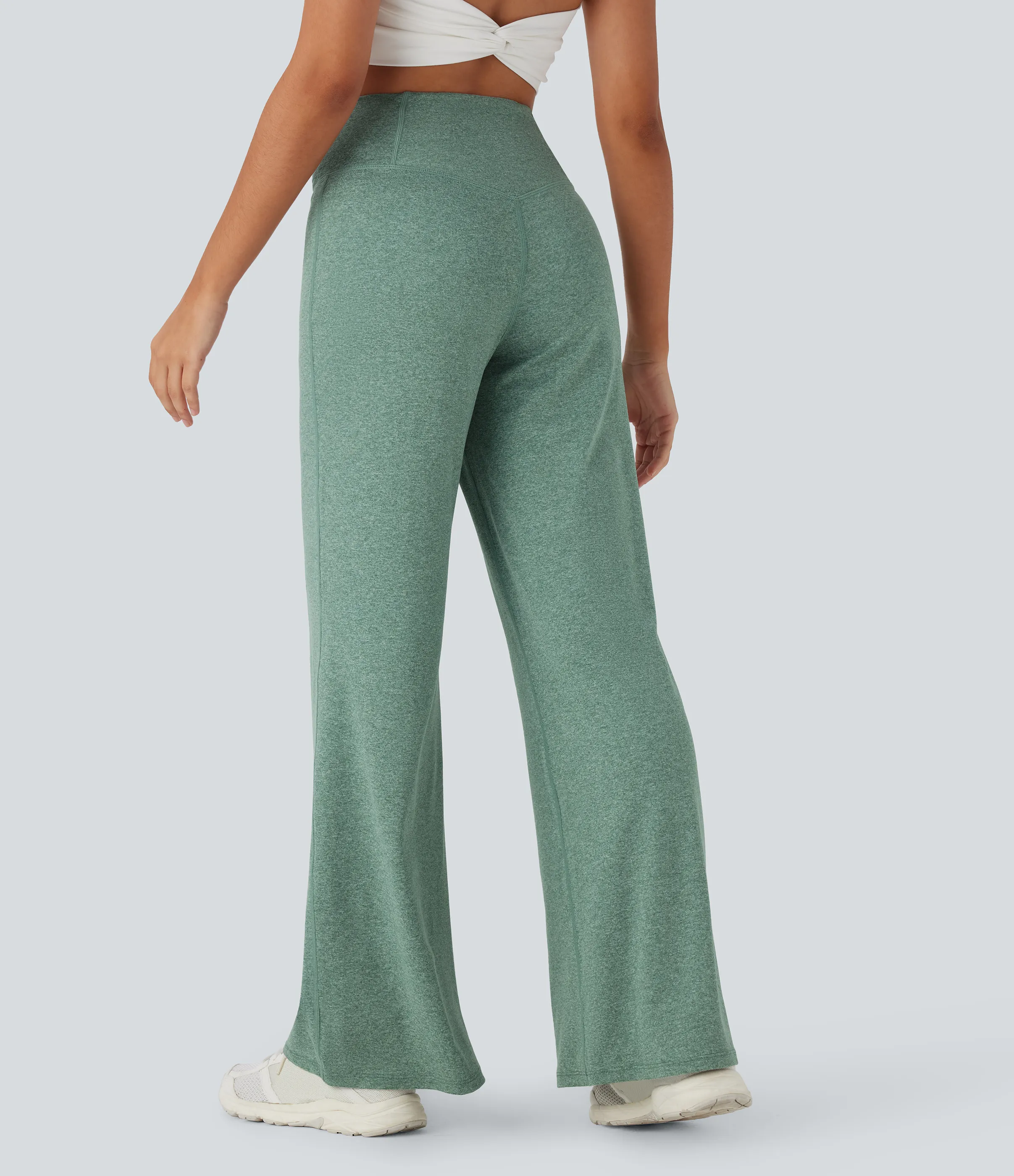 Halara Pantalones de yoga anchos de tiro alto cruzado con bolsillo trasero - Mottled Pine Green - XL(regular) sold by Halara product image thumbnail 3