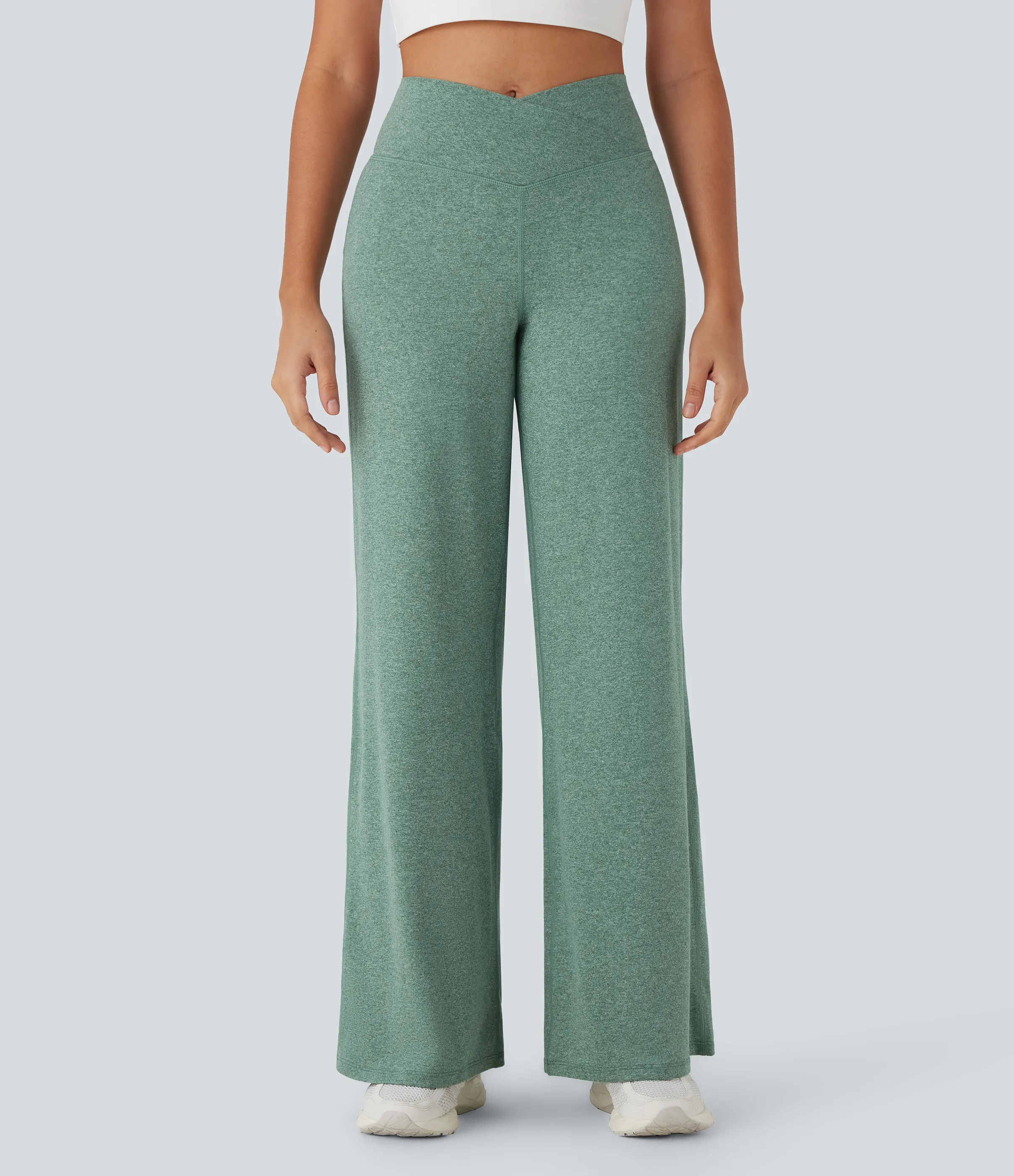 Halara Pantalones de yoga anchos de tiro alto cruzado con bolsillo trasero - Mottled Pine Green - XL(regular) sold by Halara product image thumbnail 4