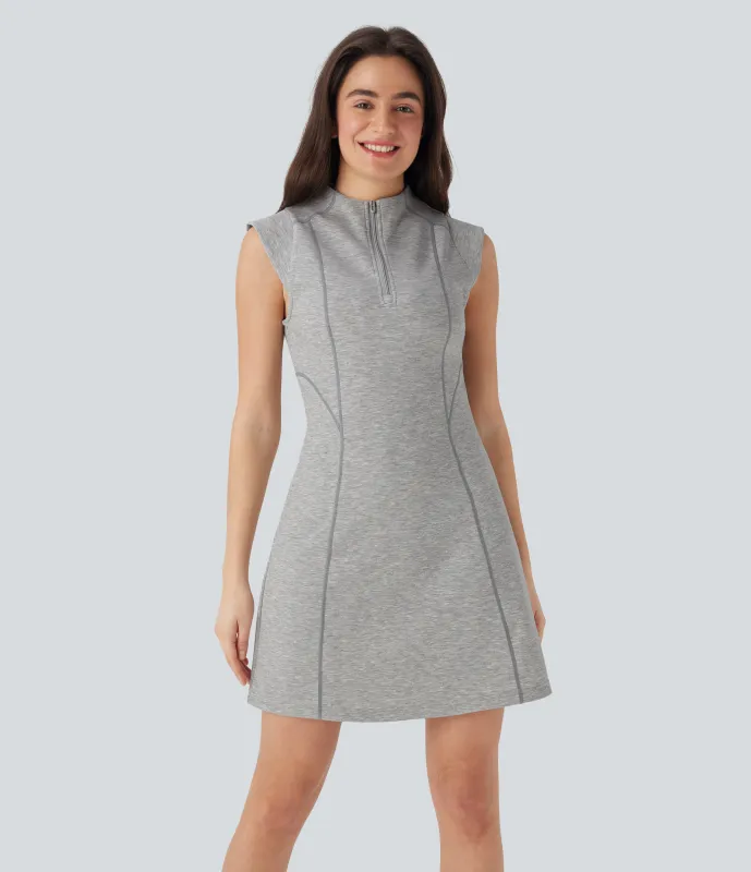 Halara Vestido mini deportivo de tenis con cuello alto sin mangas y media cremallera con pespuntes  - Fog Gray - XS made by Halara
