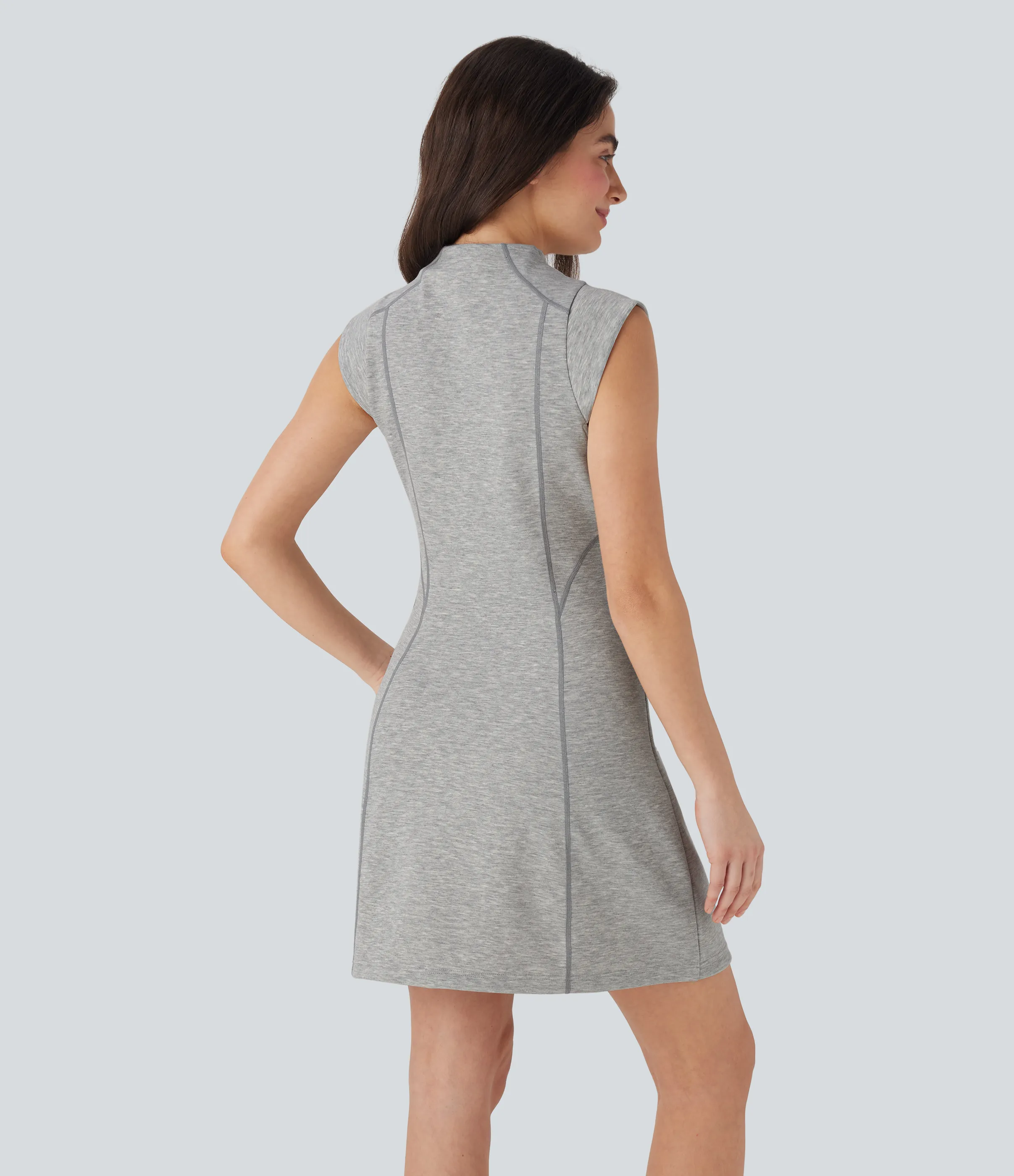 Halara Vestido mini deportivo de tenis con cuello alto sin mangas y media cremallera con pespuntes - Fog Gray - XS sold by Halara product image thumbnail 3