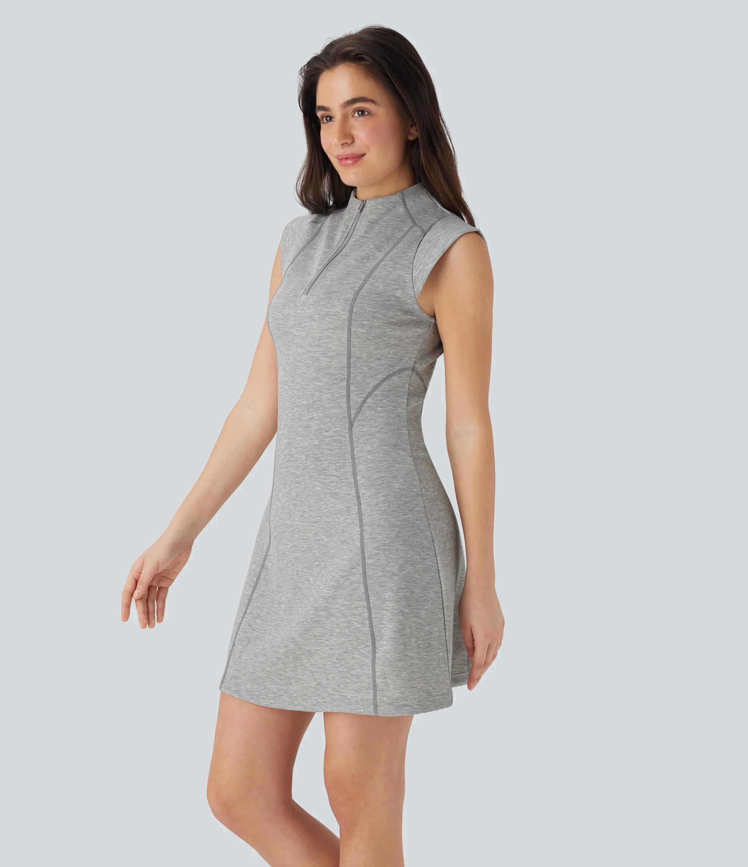 Halara Vestido mini deportivo de tenis con cuello alto sin mangas y media cremallera con pespuntes - Fog Gray - XS sold by Halara product image thumbnail 4