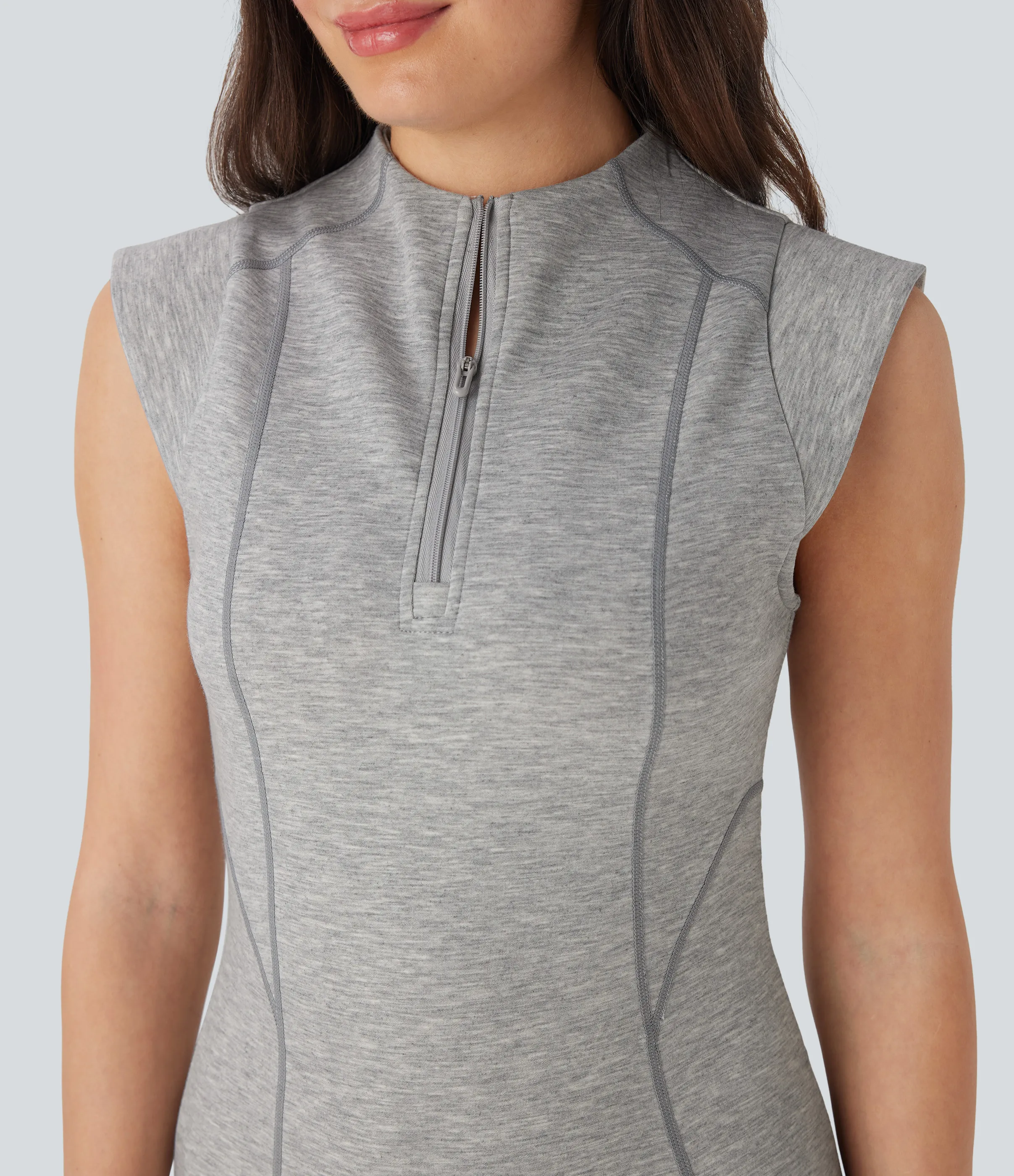 Halara Vestido mini deportivo de tenis con cuello alto sin mangas y media cremallera con pespuntes - Fog Gray - XS sold by Halara product image thumbnail 5