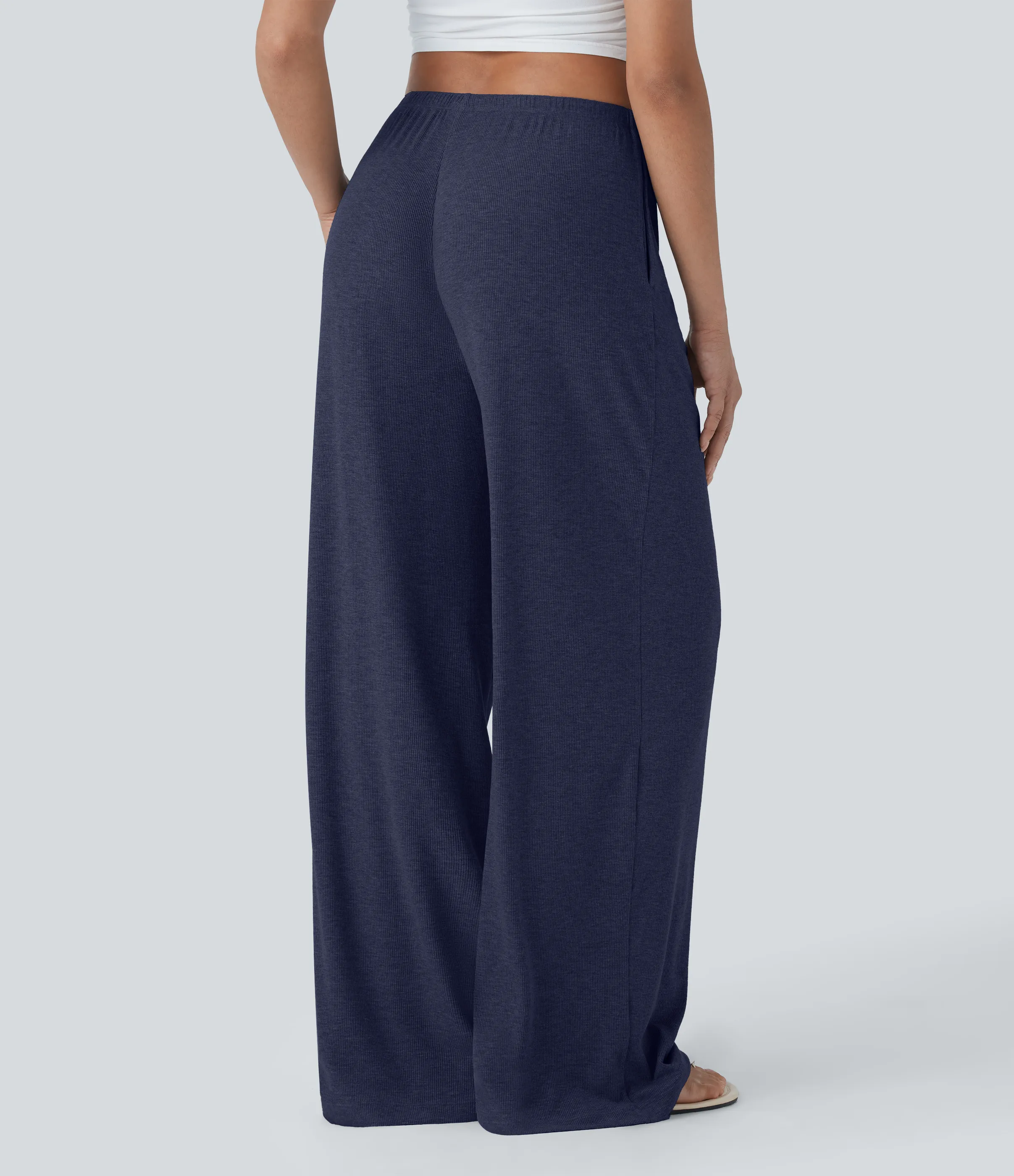 Halara Pantalones casuales anchos y holgados de tiro bajo elásticos, acanalados y agradables al tacto con cordón y bolsillos laterales - Peacoat - L(regular) sold by Halara product image thumbnail 3