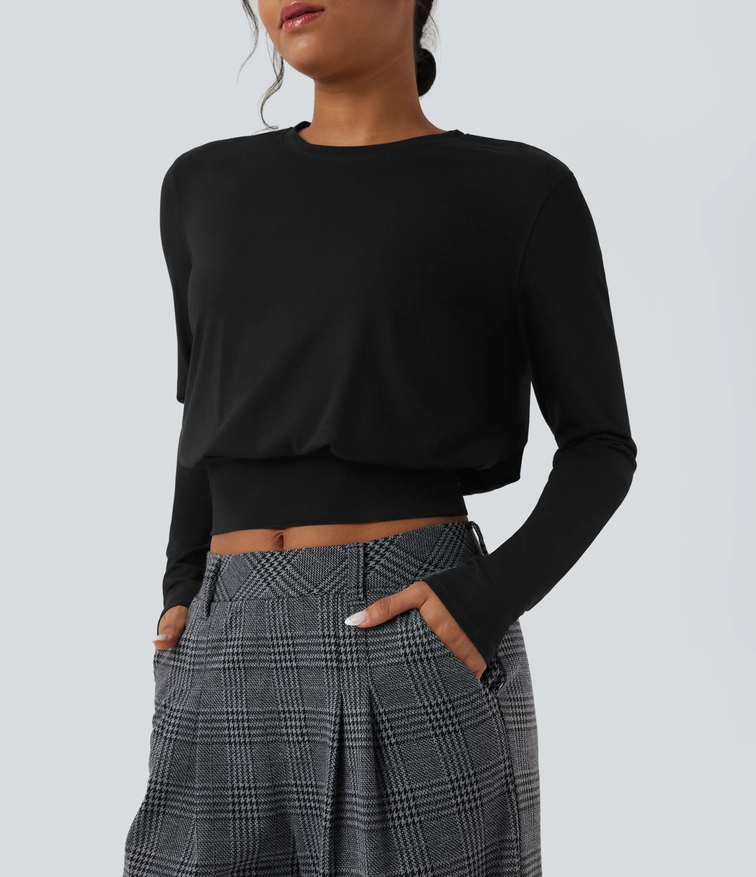 Halara Camiseta de oficina de manga larga y cuello redondo - Black - L sold by Halara product image thumbnail 5