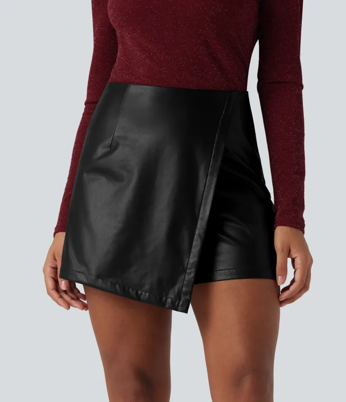 Halara Falda pantalón casual de cuero sintético con tiro alto - Black - S(regular) made by Halara