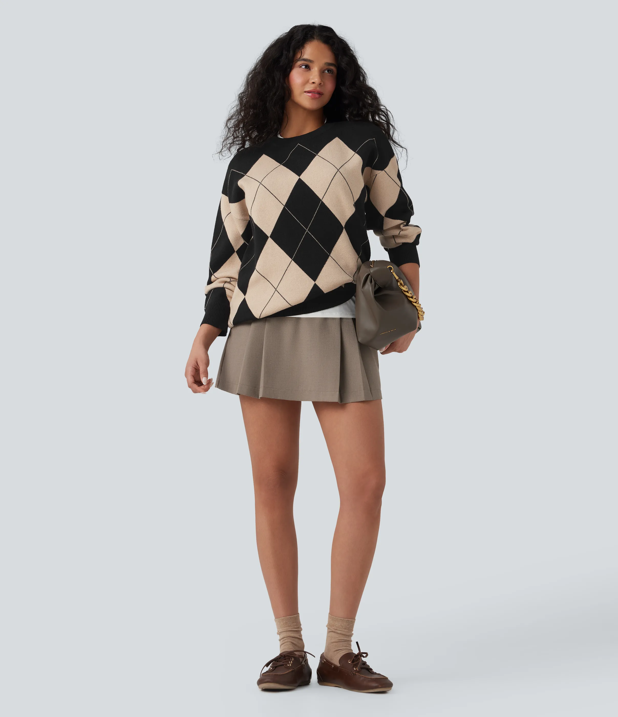 Halara Suéter de oficina con cuello redondo de manga larga y cuadros de rombos - Moonlight Diamond - L sold by Halara product image thumbnail 5