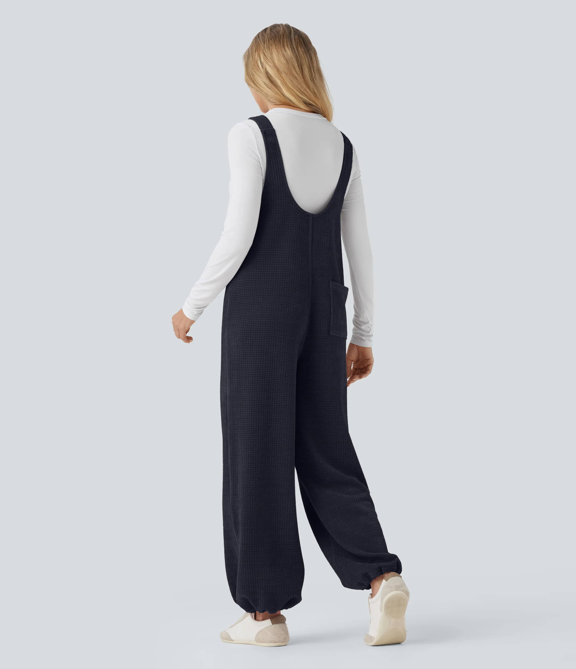 Halara Jumpsuit casual de chenilla con dobladillo ajustable y lazo frontal con bolsillos - Sky Captain - XS(regular) sold by Halara product image thumbnail 3