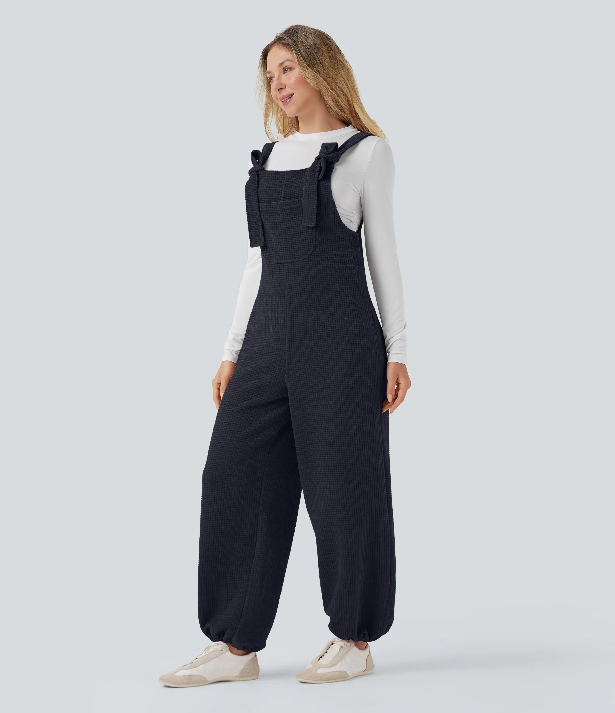 Halara Jumpsuit casual de chenilla con dobladillo ajustable y lazo frontal con bolsillos - Sky Captain - XS(regular) sold by Halara product image thumbnail 4