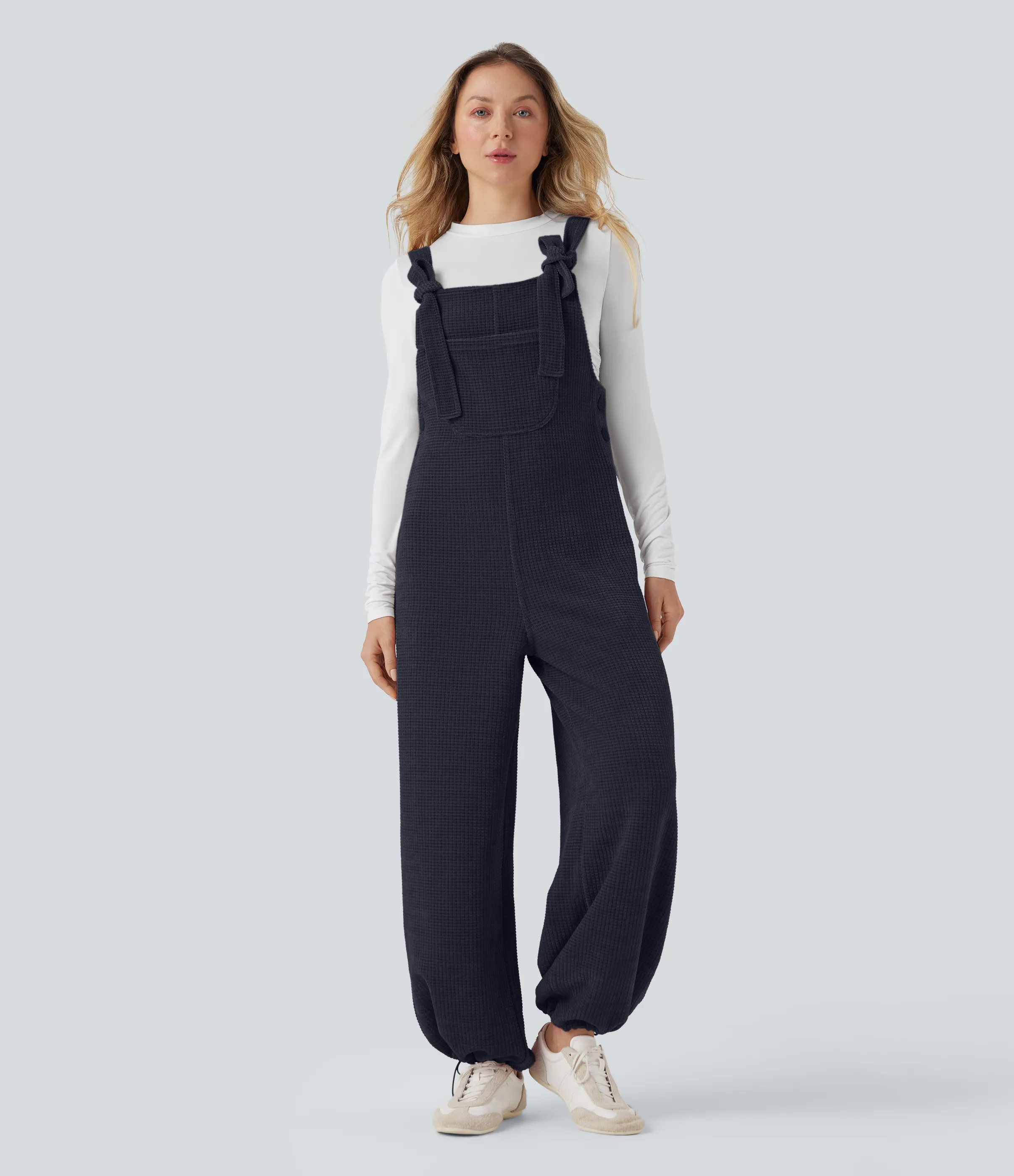 Halara Jumpsuit casual de chenilla con dobladillo ajustable y lazo frontal con bolsillos - Sky Captain - XS(regular) sold by Halara product image thumbnail 5