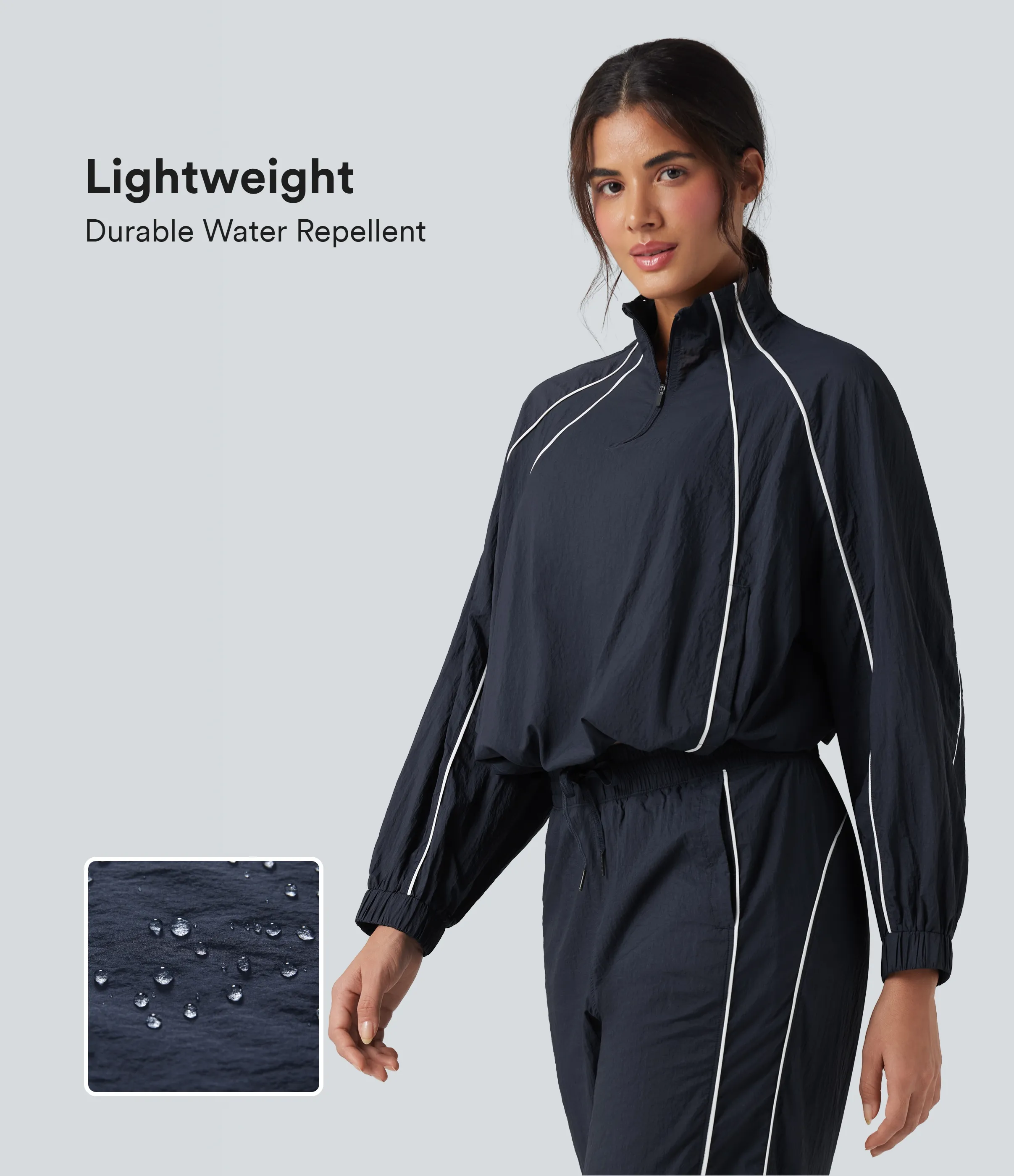 Halara Chaqueta de senderismo oversize ligera y duradera repelente al agua con media cremallera y bloques de color - After Midnight - S sold by Halara product image thumbnail 2