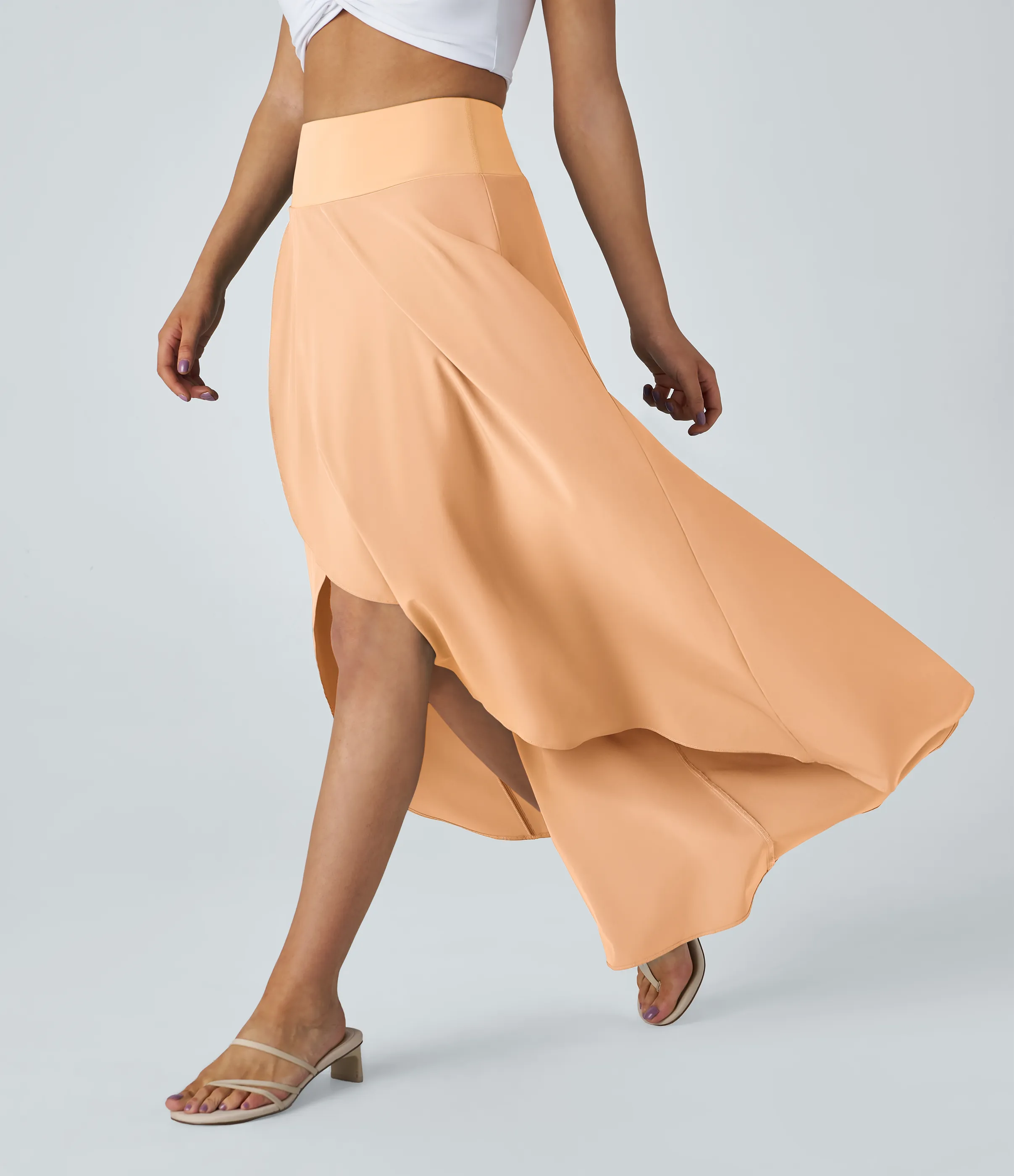 Halara Falda Breezeful™ larga regular tiro alto volante alto bajo 2 en 1 fluida secado rápido - Peach Orange - S(regular) sold by Halara