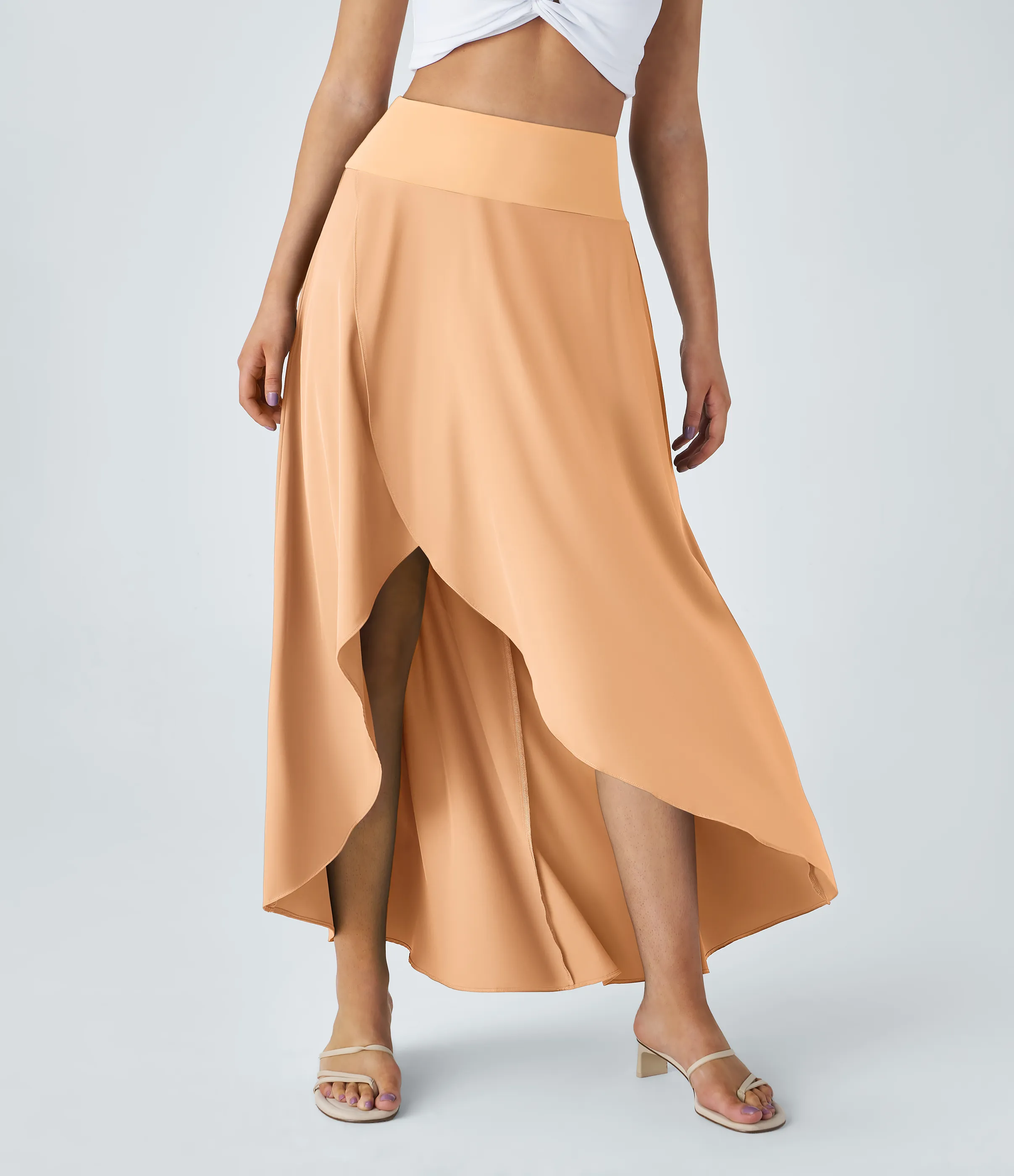 Halara Falda Breezeful™ larga regular tiro alto volante alto bajo 2 en 1 fluida secado rápido - Peach Orange - S(regular) sold by Halara product image thumbnail 4