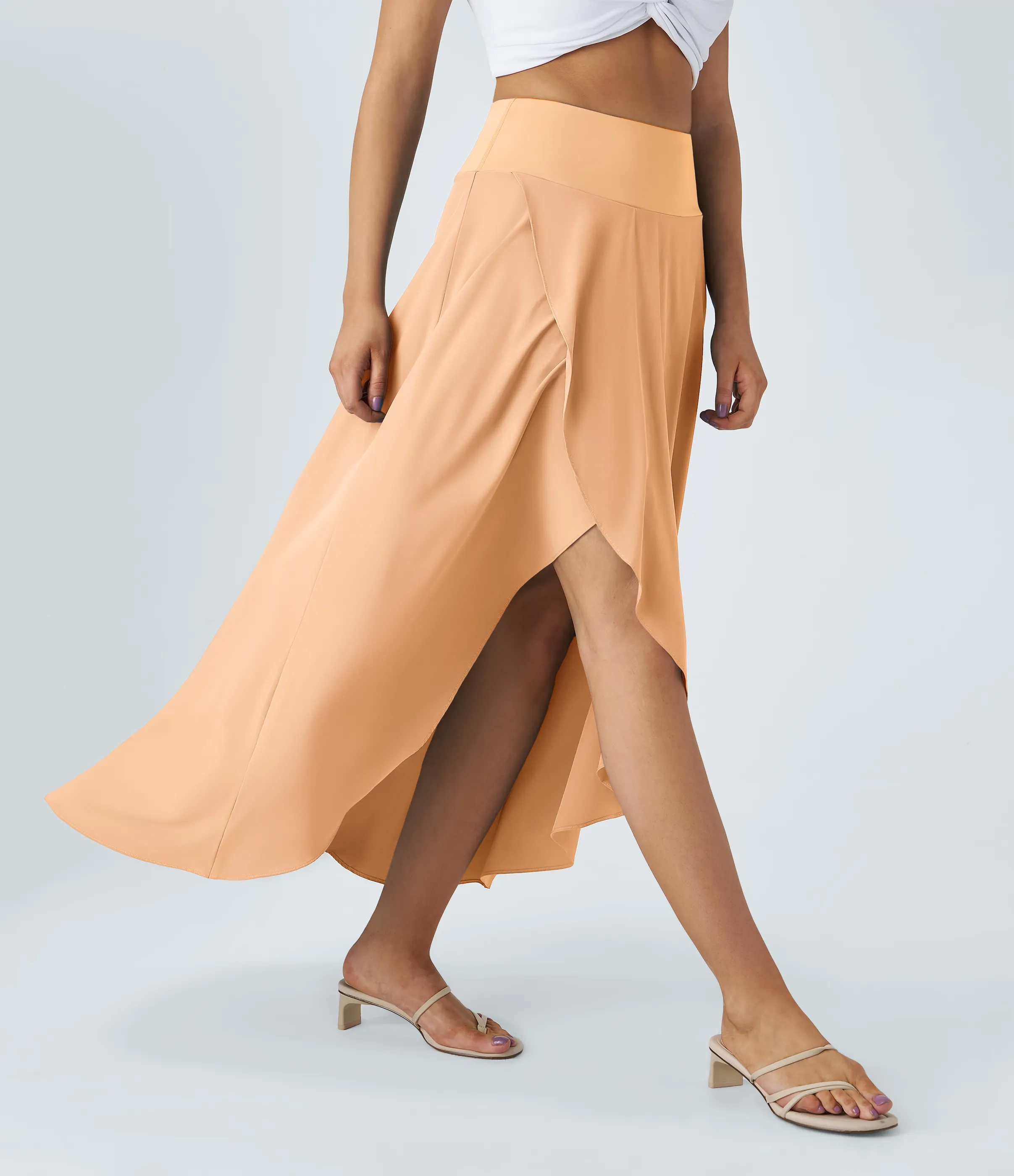 Halara Falda Breezeful™ larga regular tiro alto volante alto bajo 2 en 1 fluida secado rápido - Peach Orange - S(regular) sold by Halara product image thumbnail 5