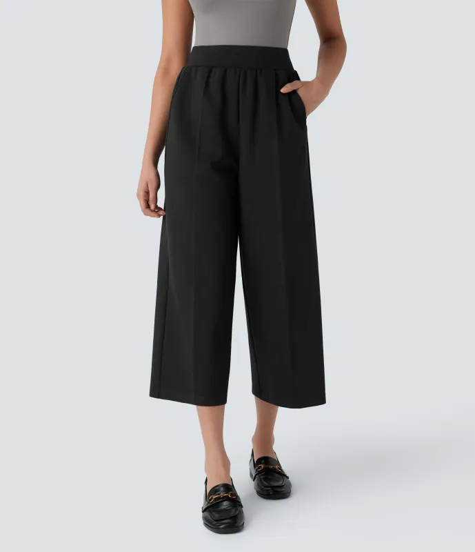 Halara Pantalón oficina capri pierna ancha tiro alto bolsillo lateral - Black - XS(regular) sold by Halara