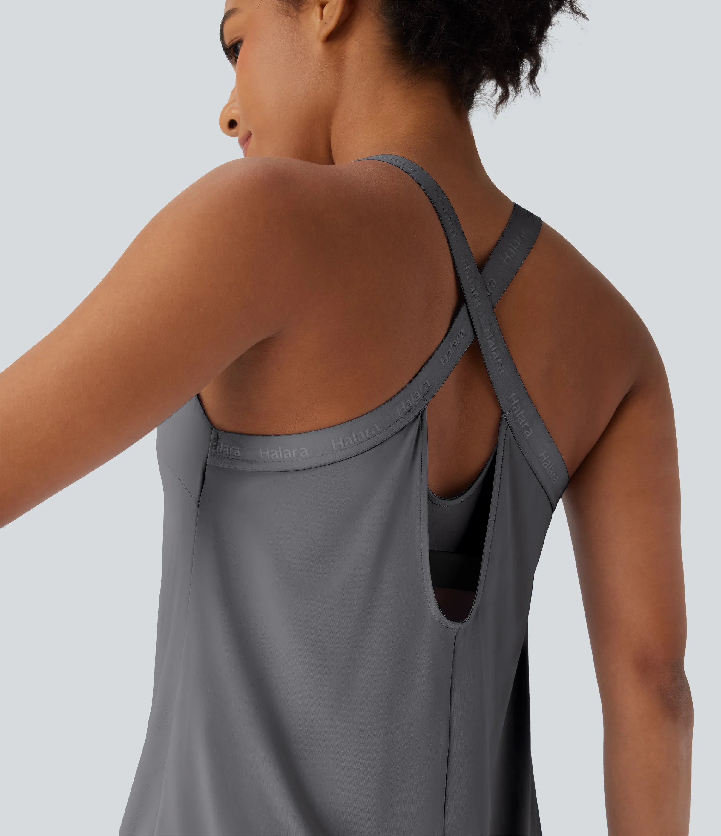 Halara Camiseta yoga sin mangas cuello U sin espalda entrecruzada dobladillo curvo tacto fresco - UPF50+ - Night Owl - L sold by Halara product image thumbnail 5