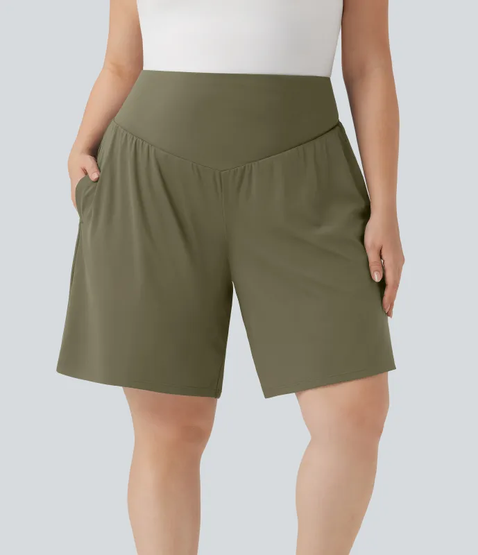 Halara Bermudas de yoga SoftlyZero™ Airy de talla grande de tiro alto con tacto fresco y bolsillos - Withered Green - 3X sold by Halara