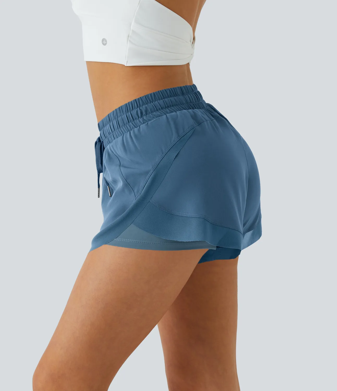 Halara Pantalón corto correr fluidos 2 en 1 tiro medio cordón malla contrastante 7.5cm - Quiet Harbor - M sold by Halara product image thumbnail 4