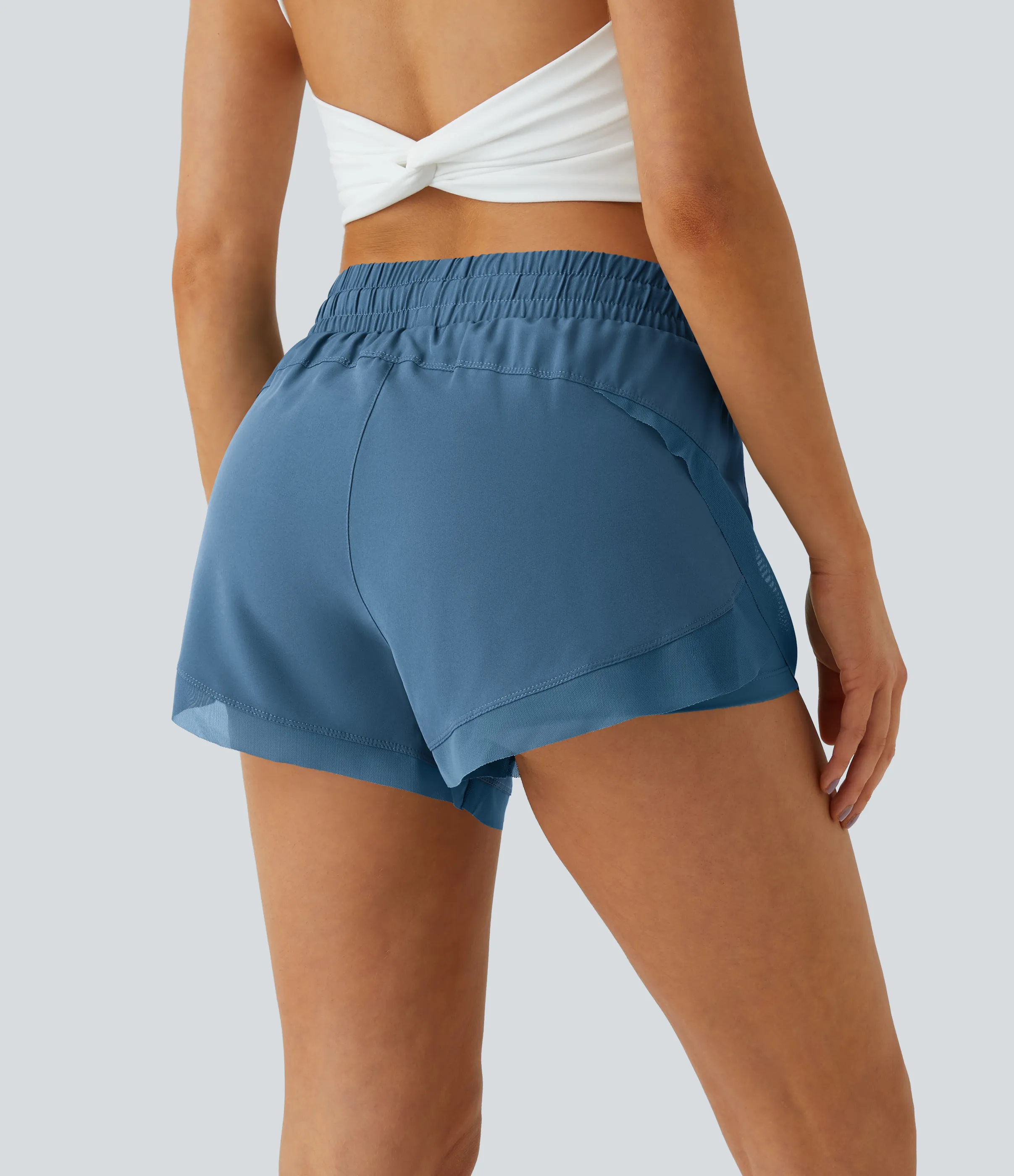 Halara Pantalón corto correr fluidos 2 en 1 tiro medio cordón malla contrastante 7.5cm - Quiet Harbor - M sold by Halara product image thumbnail 5