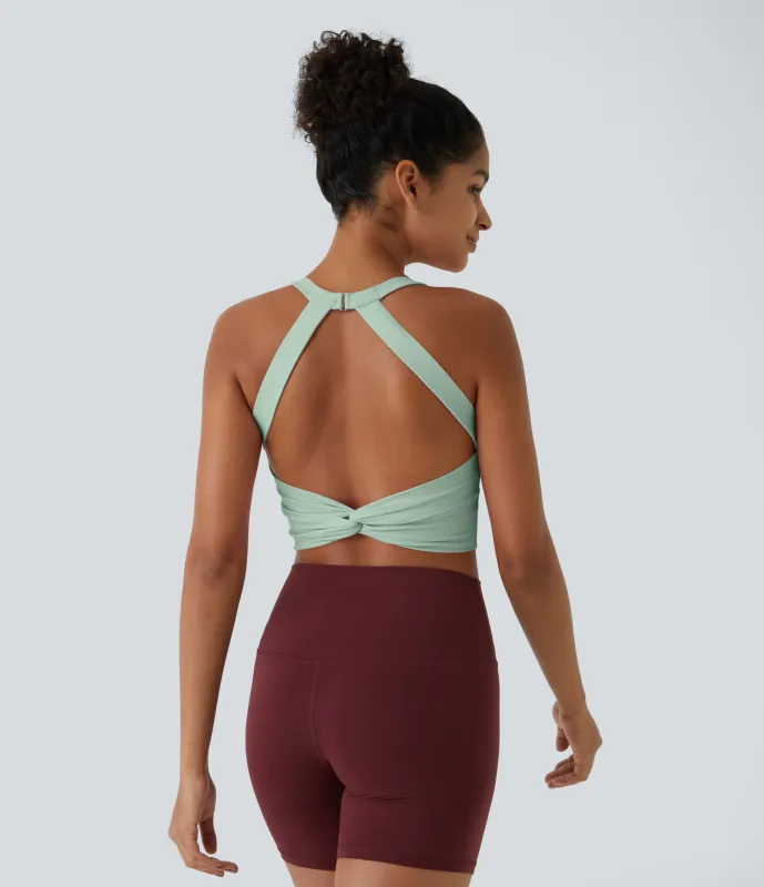 Halara Top corto de yoga SoftlyZero™ Plush afelpado con abertura en copas D-F - Subtle Green - L made by Halara