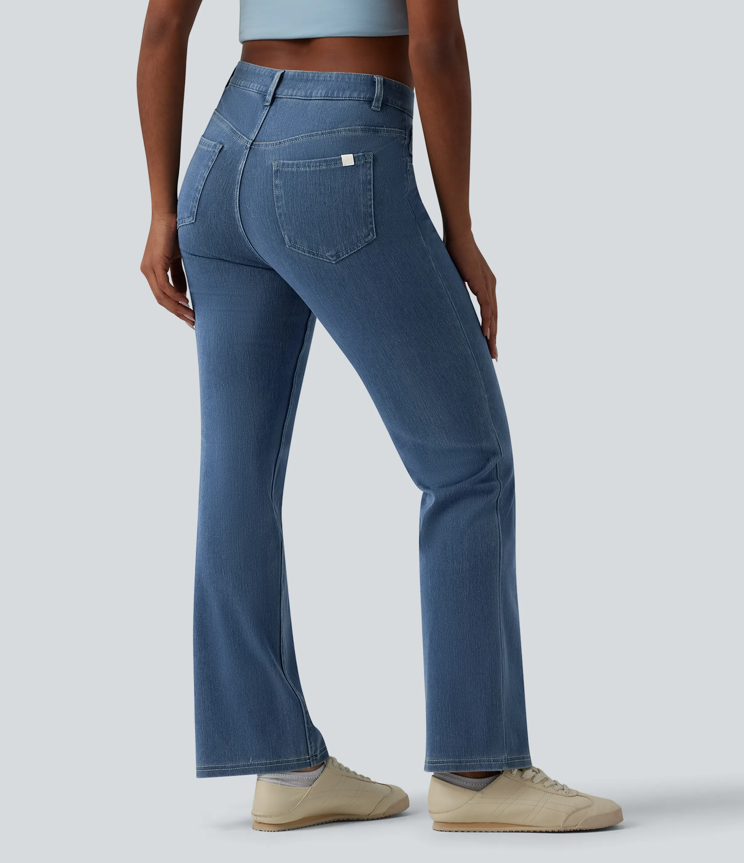 Halara Jeans Halara Flex™ Denim en corte de bota elásticos de tiro medio con botón y bolsillos - Denim Dark Blue - M(regular) sold by Halara product image thumbnail 3