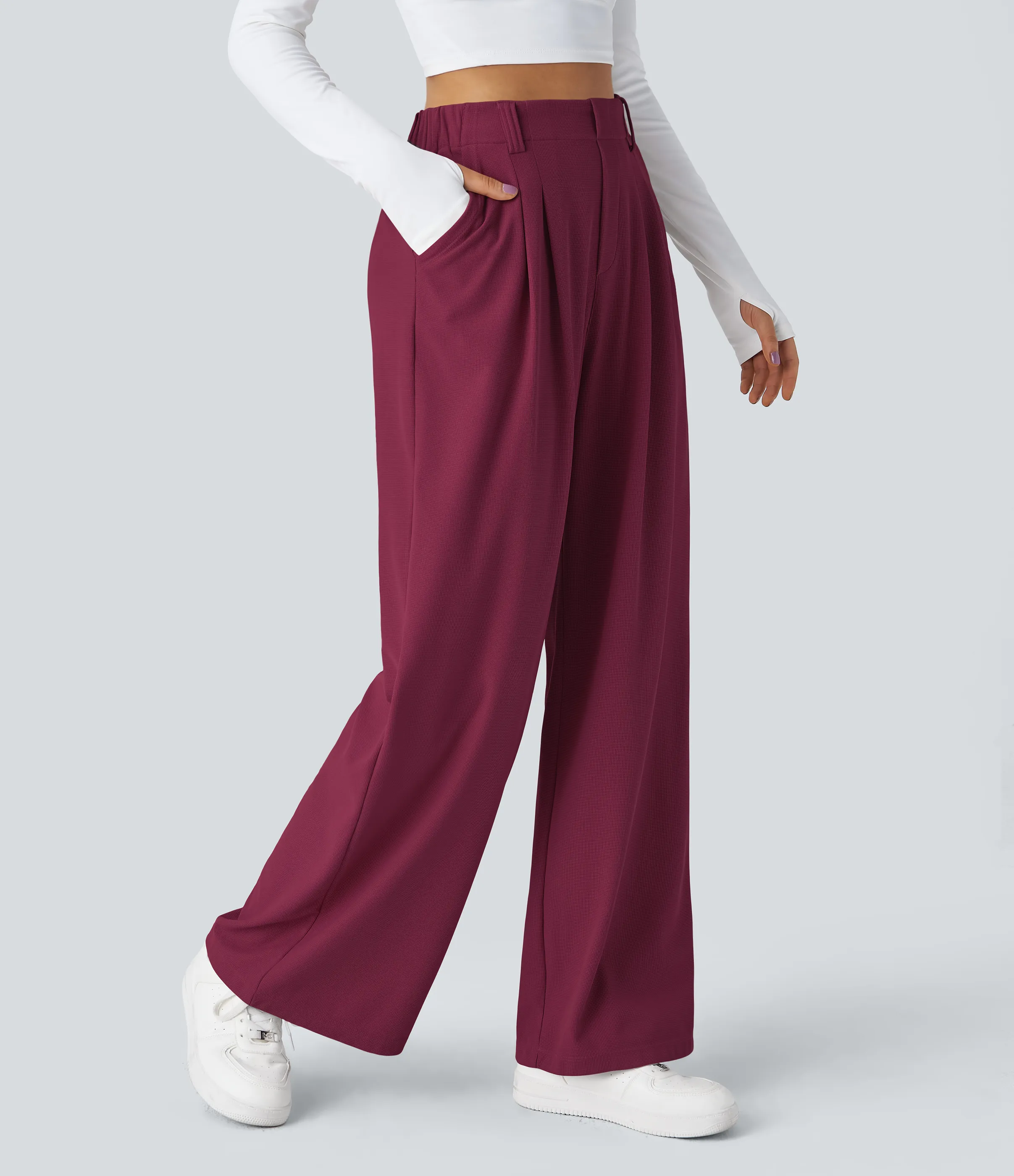 Halara Pantalones Halara Flex™ de oficina anchos plisados de tiro alto con bolsillos en tela tipo gofre - Anemone - XS(regular) sold by Halara product image thumbnail 2