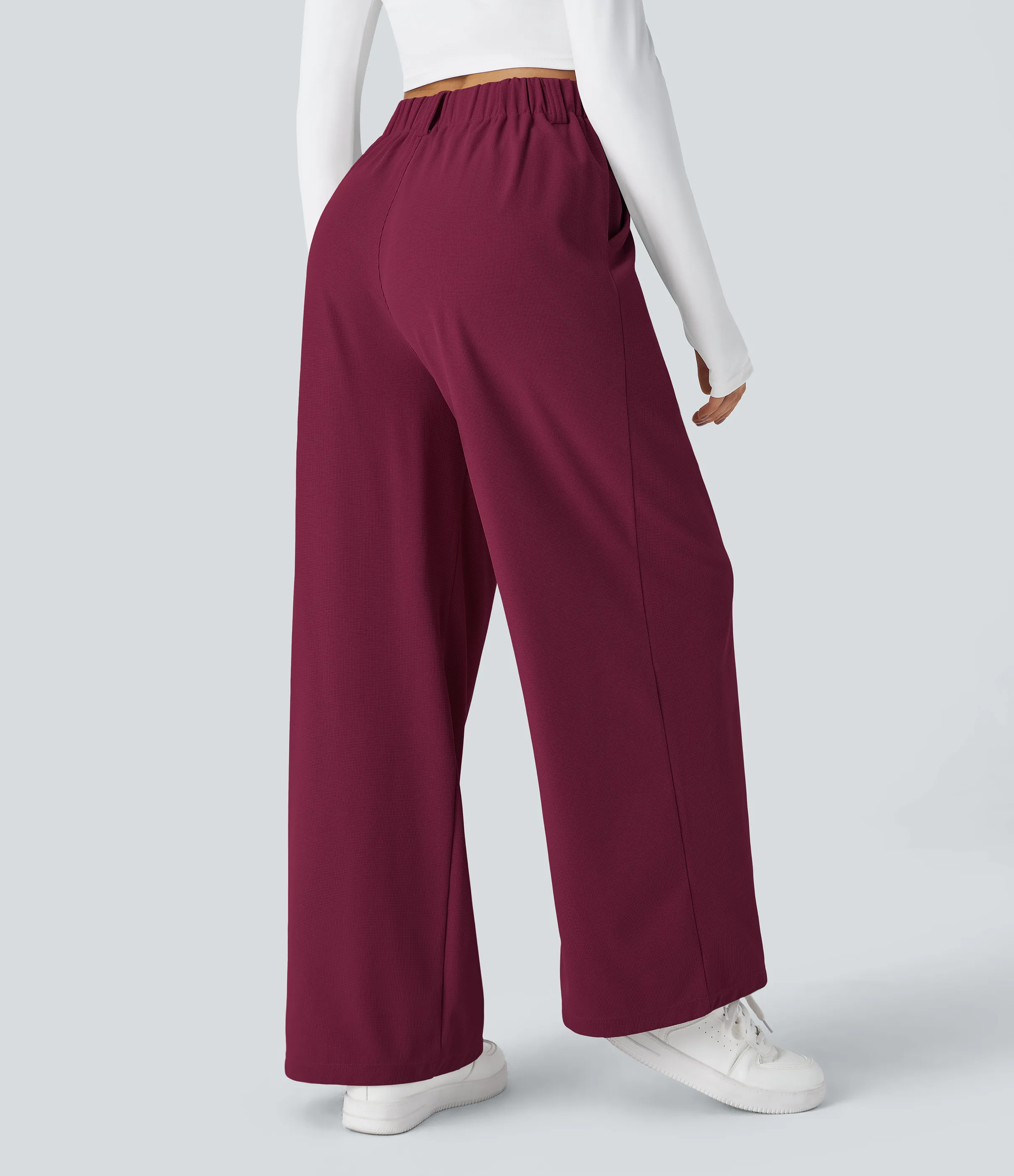 Halara Pantalones Halara Flex™ de oficina anchos plisados de tiro alto con bolsillos en tela tipo gofre - Anemone - XS(regular) sold by Halara product image thumbnail 3